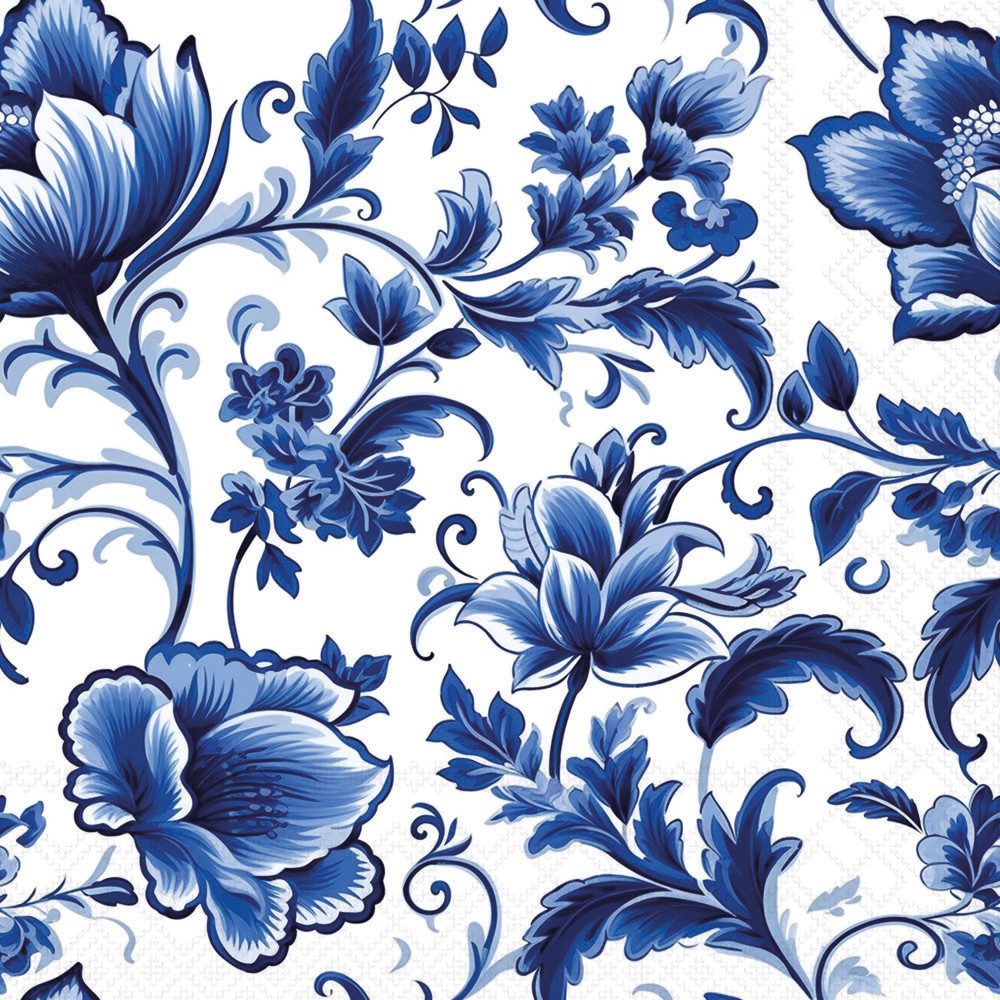 Ambiente® Papierserviette Serviette 'Delft blue Florals, (20 St), 20 Stück