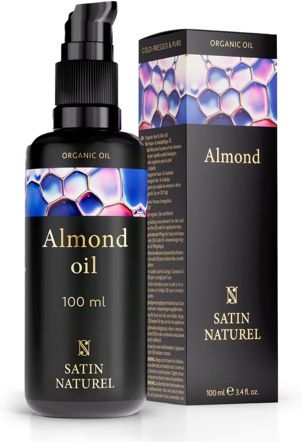 Satin Naturel Haaröl Bio Mandelöl - Haaröl, Massageöl, Babyöl, Gesichtsöl, Body Oil, Reisegröße