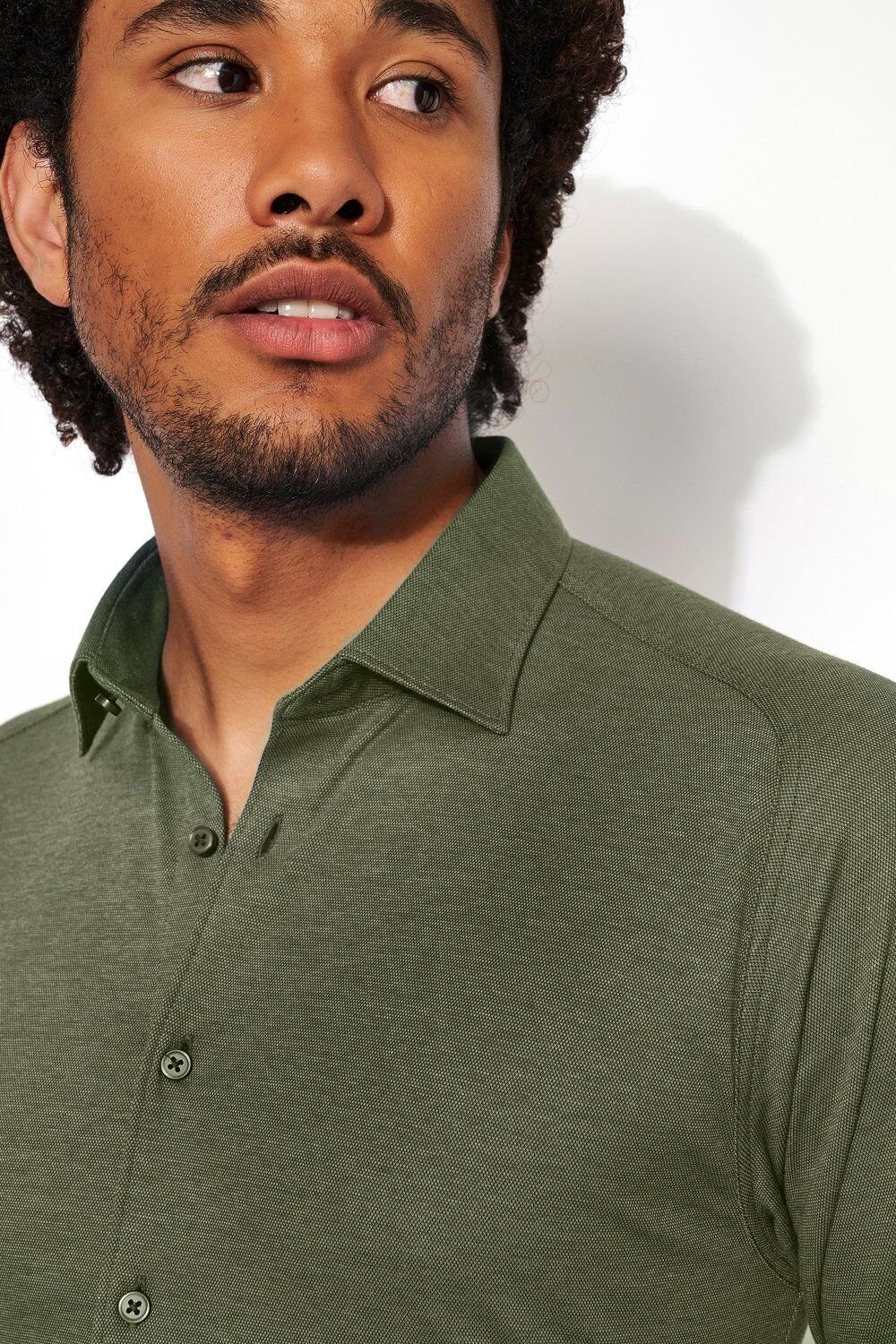 Desoto Businesshemd im piquee green Uni-Look forrest