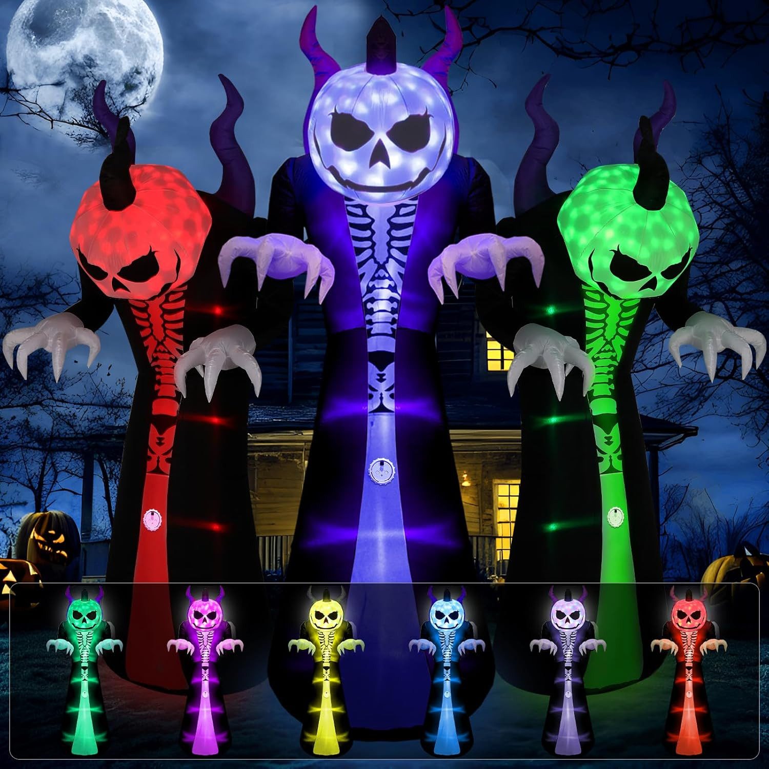 Elegear LED-Dekofigur Weihnachts- & Halloween-Deko, Aufblasbare Deko für Innen & Außen (2 St), LED-Dekoration mit 4 weißen LEDs, 1 RGB-Licht und 8 Lichtmodi