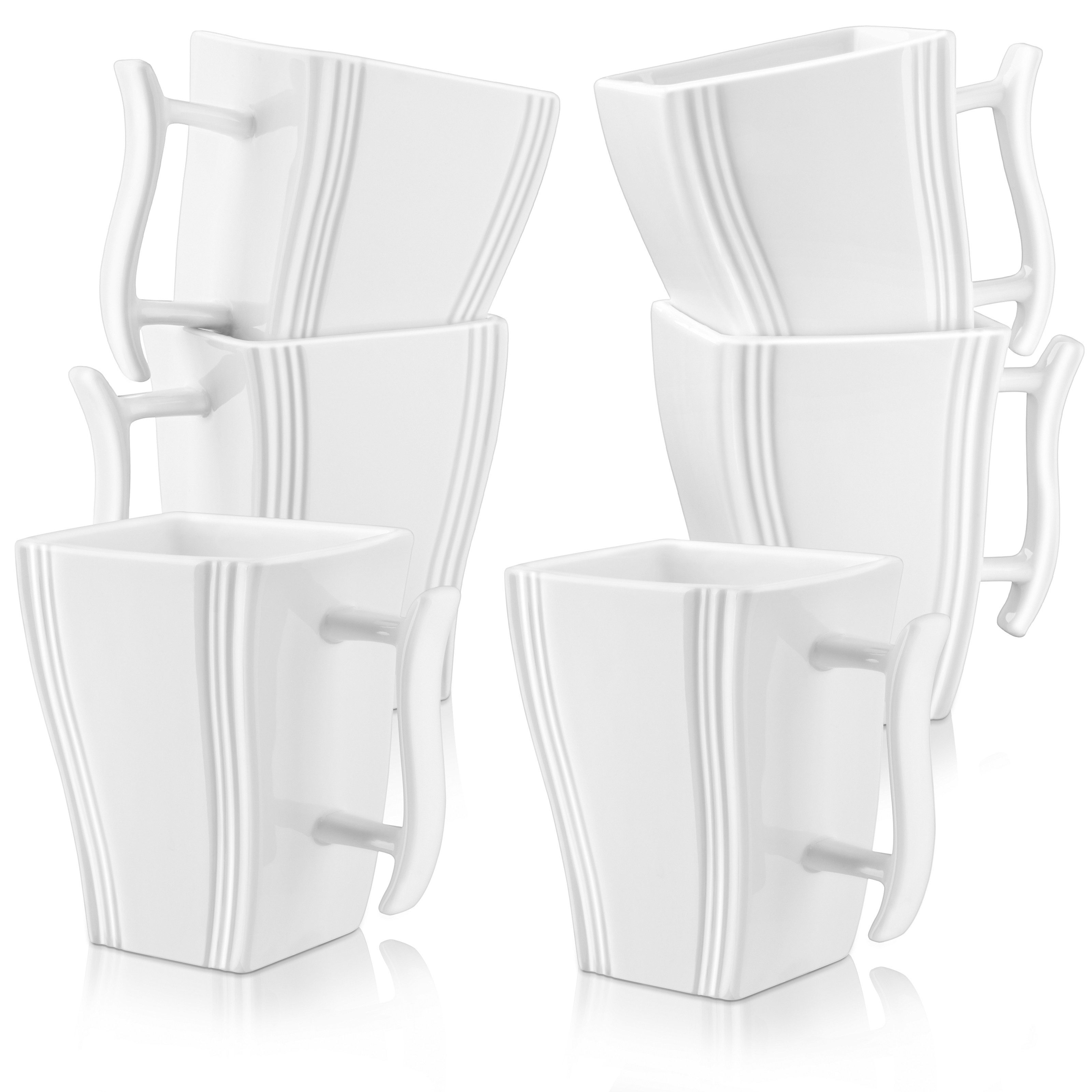 MALACASA Kaffeeservice 6tlg Kaffeeservice, FLORA Porzellan Tassen-Set, cremeweiß (6-tlg), 6 Personen, Porzellan