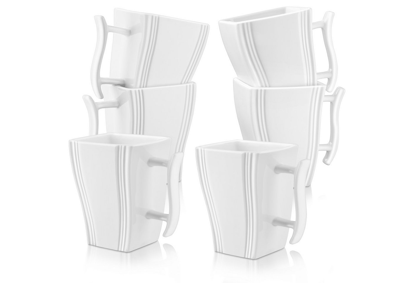 MALACASA Kaffeeservice 6tlg Kaffeeservice, FLORA Porzellan Tassen-Set, cremeweiß (6-tlg), 6 Personen, Porzellan