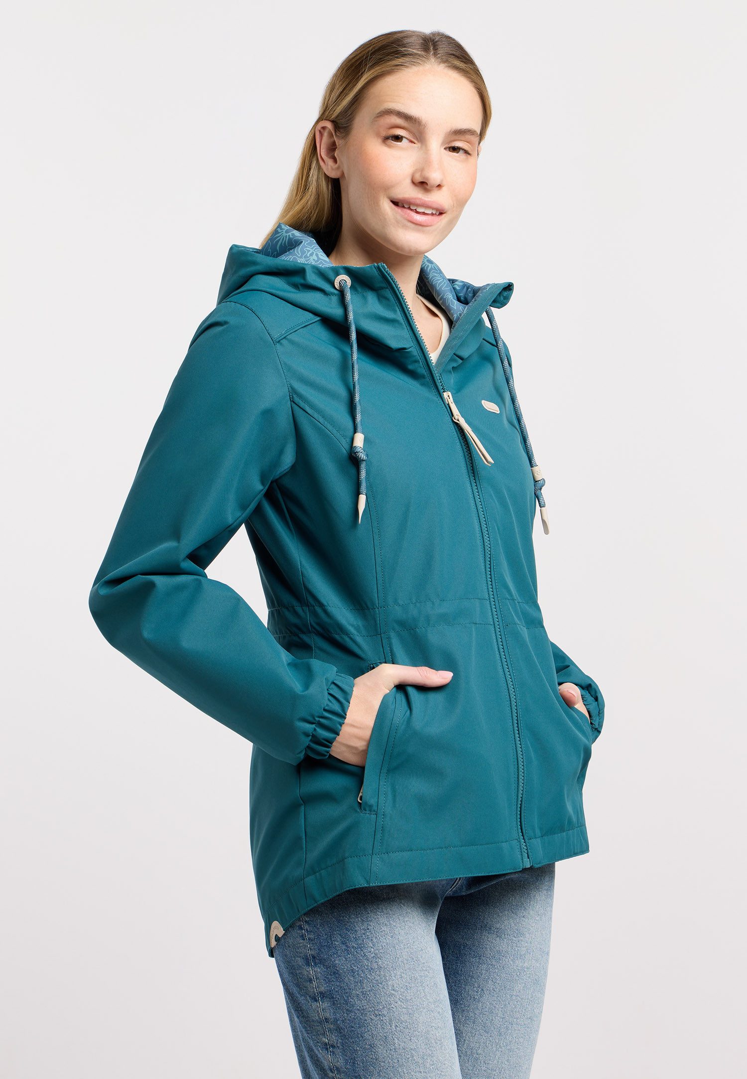 Ragwear Parka DANKKA Mit Kordelzug, geblümtem Futter und reflektierenden Kordeln