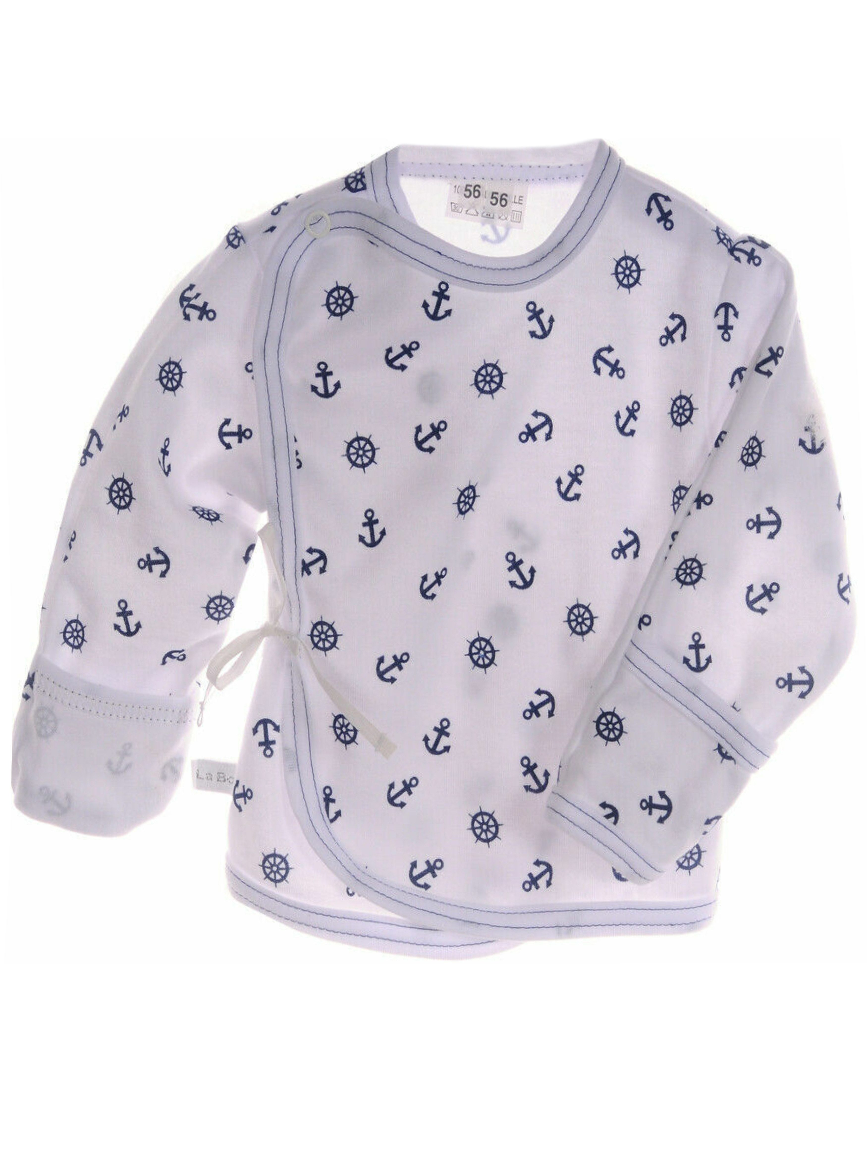La Bortini Wickelshirt Baby Wickelhemdchen Flügelshirt für Neugeborene in Weiß mit Anker aus reiner Baumwolle, 44 50 56 62 68