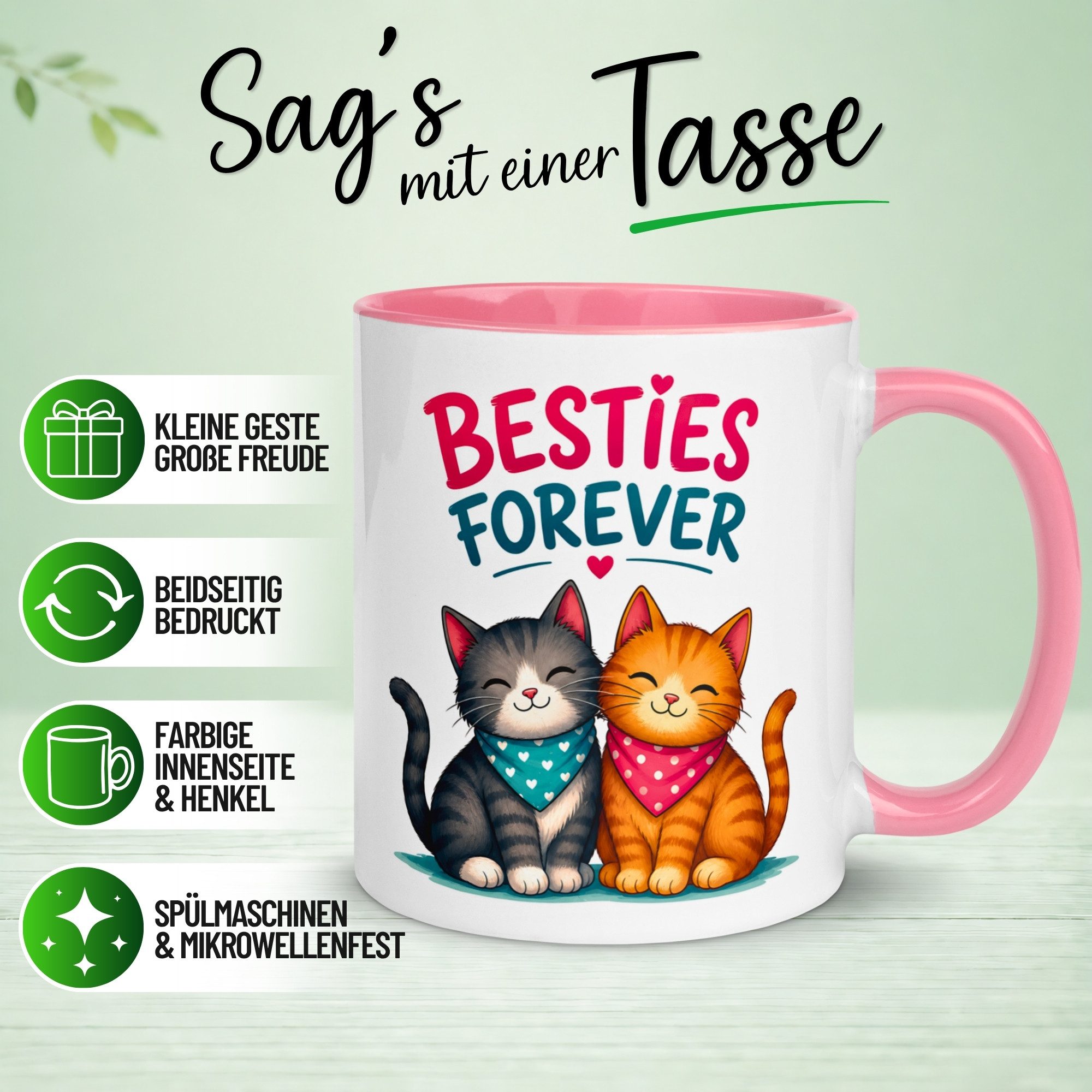Momentals Tasse Katzen Freundschaft – „Besties Forever“ – Geschenk Beste Freundin, Gratis Versand · Links-&Rechtshänder · Spülmaschinenfest