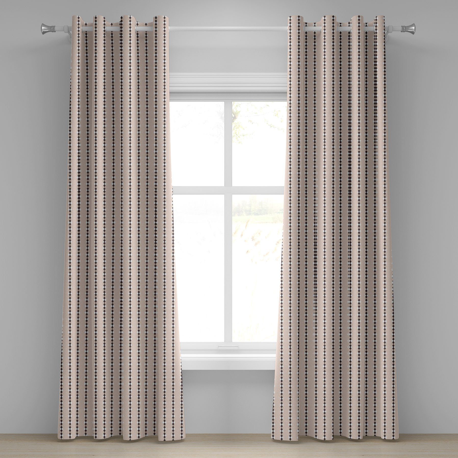 Gardine Dekorative 2-Panel-Fenstervorhänge für Schlafzimmer Wohnzimmer, Abakuhaus, Pfirsich Streifen mit Quadraten | Fertiggardinen