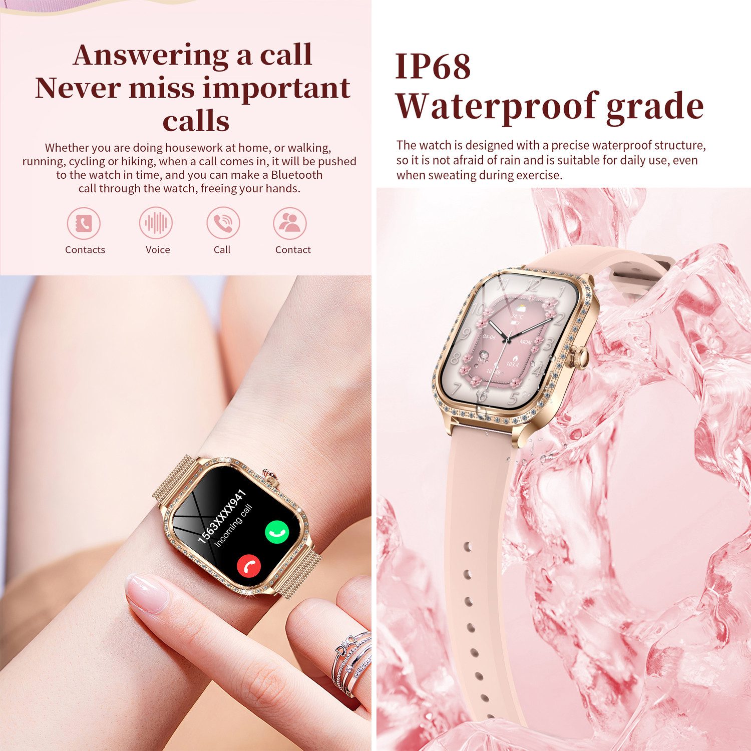 Forrlite Smartwatch Damen, Neueste Fitness Uhr mit Anruffunktion Smartwatch (4,45 cm/1,75-Zoll-TFT-LCD-Touchscreen Zoll) IP68 Wasserdicht,Uhren Watch für Android IOS, Fitnessuhr Tracker mit Pulsmesser Schrittzähler Schlafmonitor