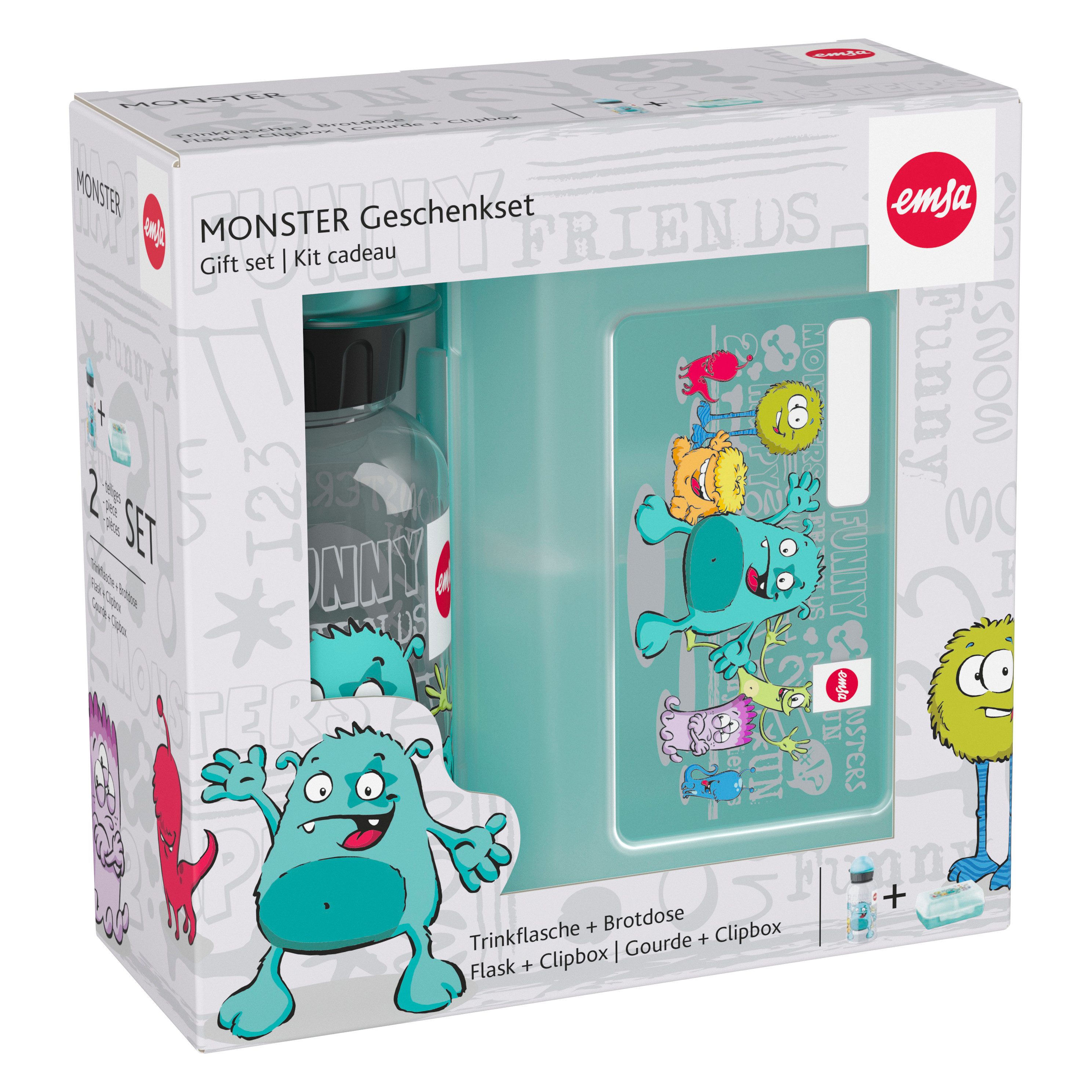 Emsa Trinkflasche KIDS TRITAN Trinkflasche & VARIABOLO Brotdose, Geschenk-Set, Monster