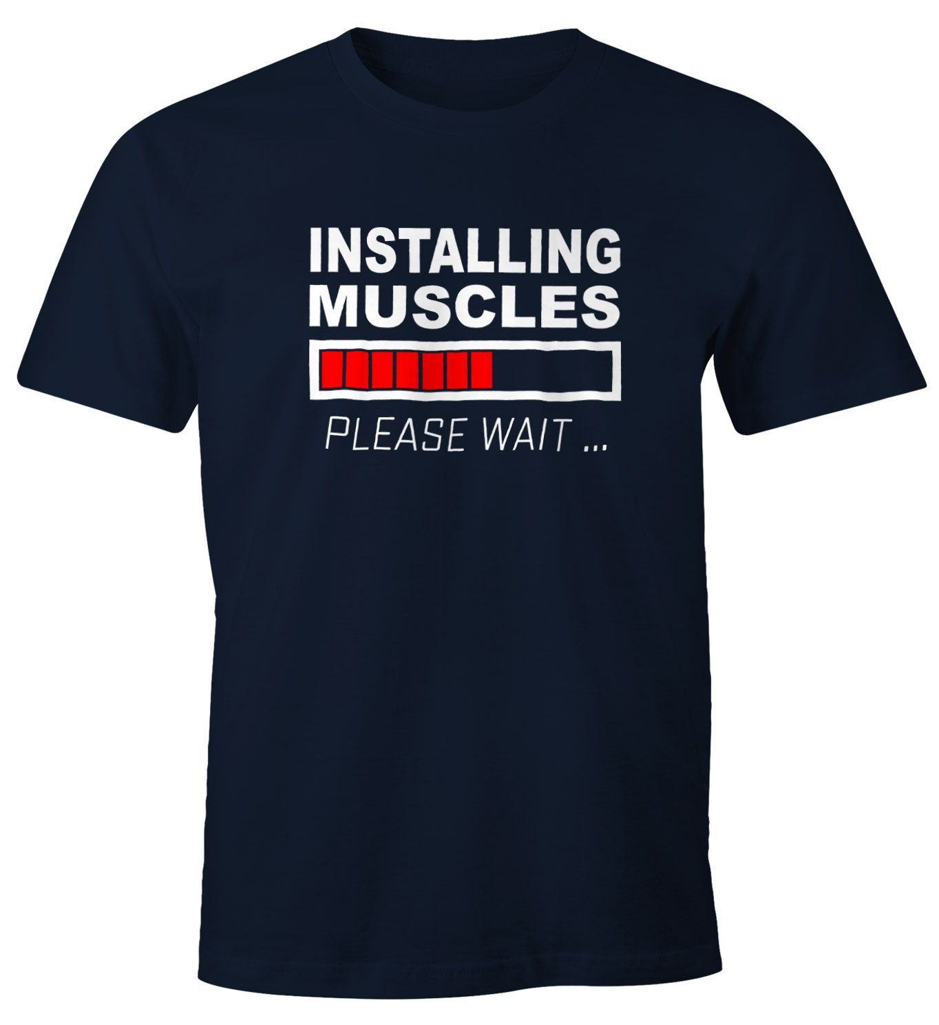 MoonWorks Print-Shirt Herren T-Shirt Installing Muscles Please Wait Fitness Gym Bodybuilder mit Print