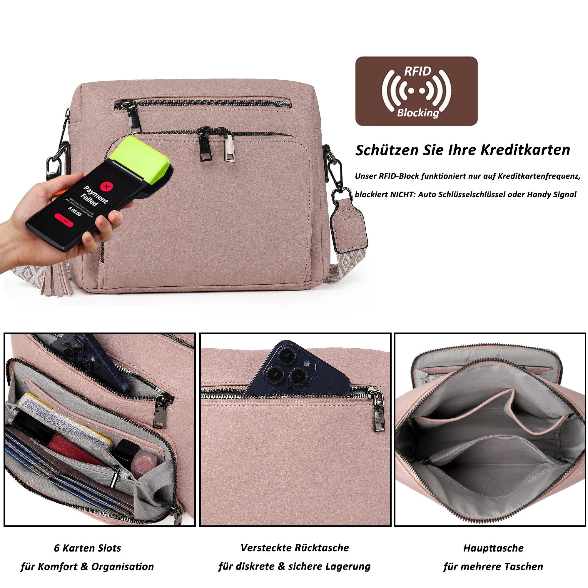 TAN.TOMI Schultertasche Damen Umhängetasche mit Verstellbar Abnehmbar Breiter Gurt, Leicht Damen Crossbody Bag Für Tägliches Arbeiten Verabredungen