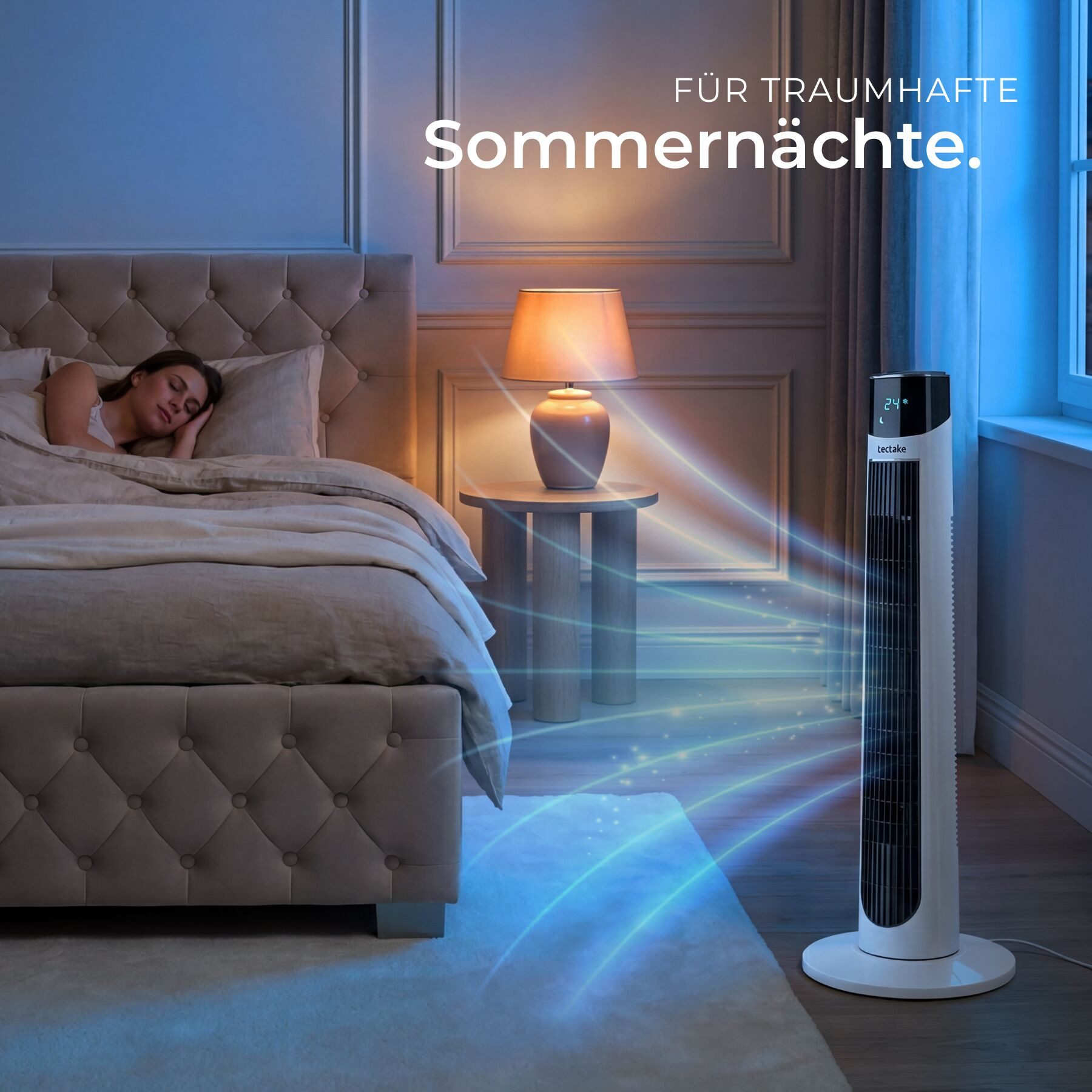tectake Turmventilator Standlüfter Arktis in weiß, leise, energiesparend, Inkl., Schwenkfunktion, 3 Modi, 12-Stunden-Timer, Touchpanel und LED-Display