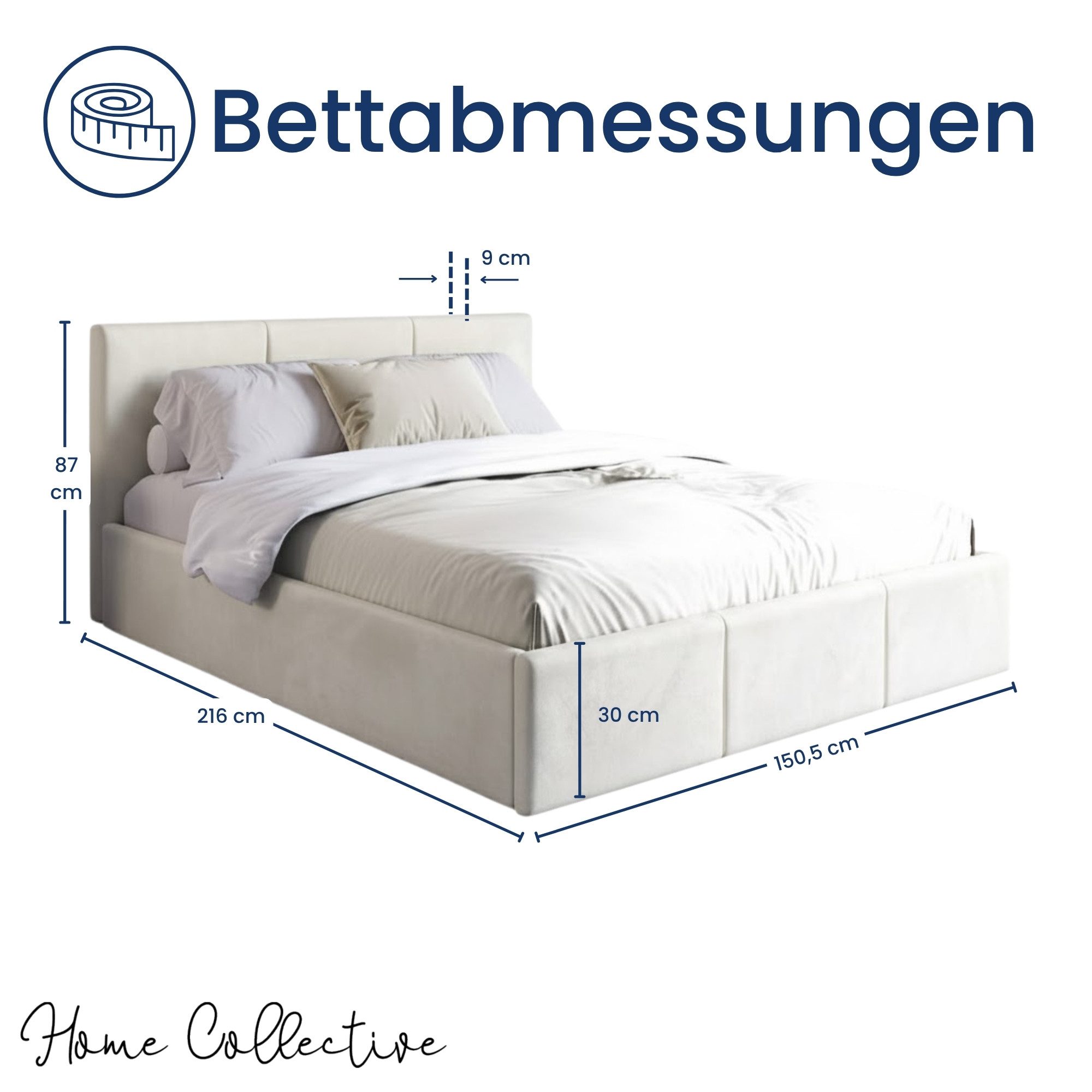 Home Collective Polsterbett Stauraumbett 120x200, 140x200, 160x200, 180x200 cm mit Kopfteil, 140×200 cm, mit Gasdruckfeder, Metallrahmen, Samtpolsterung, Beige