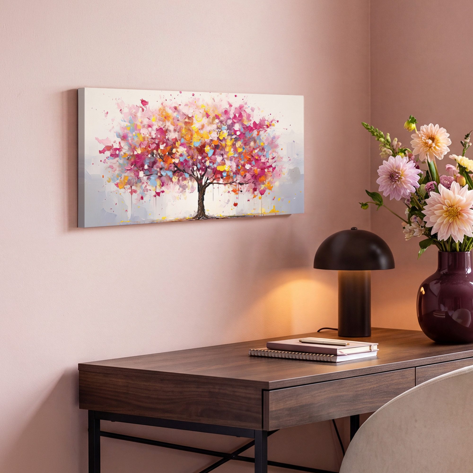 OneMillionCanvasses® Leinwandbild Panorama Aquarell - Baum - Kunst - Abstrakt, Fotodruck (1 St), Wandbild, Deko Schlafzimmer Wohnzimmer Flur 40x20 cm – Bild 4 von 5