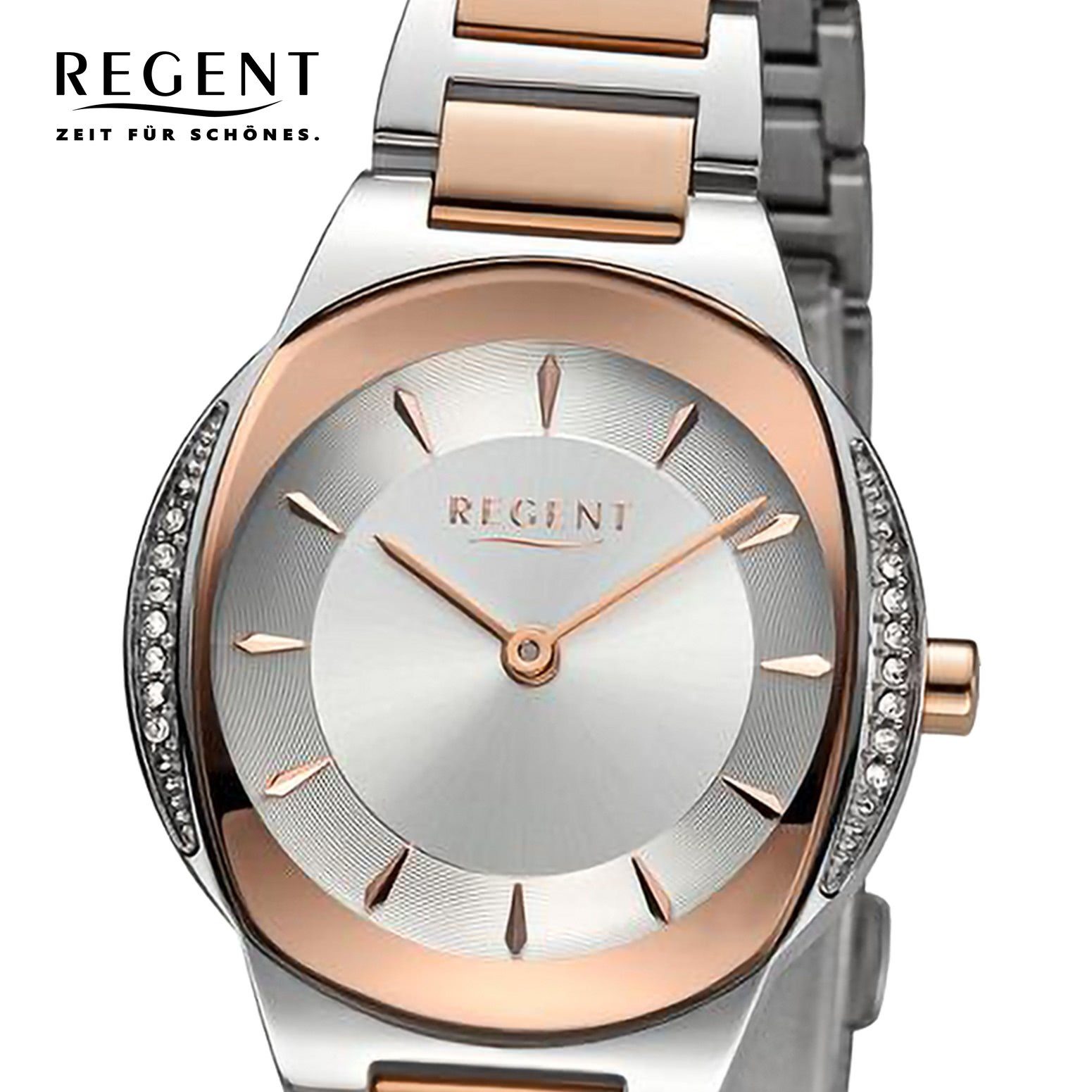 Regent Regent Quarzuhr Armbanduhr rund, Analog, extra 28,5mm), Damen Armbanduhr (ca. Metallarmband groß Damen