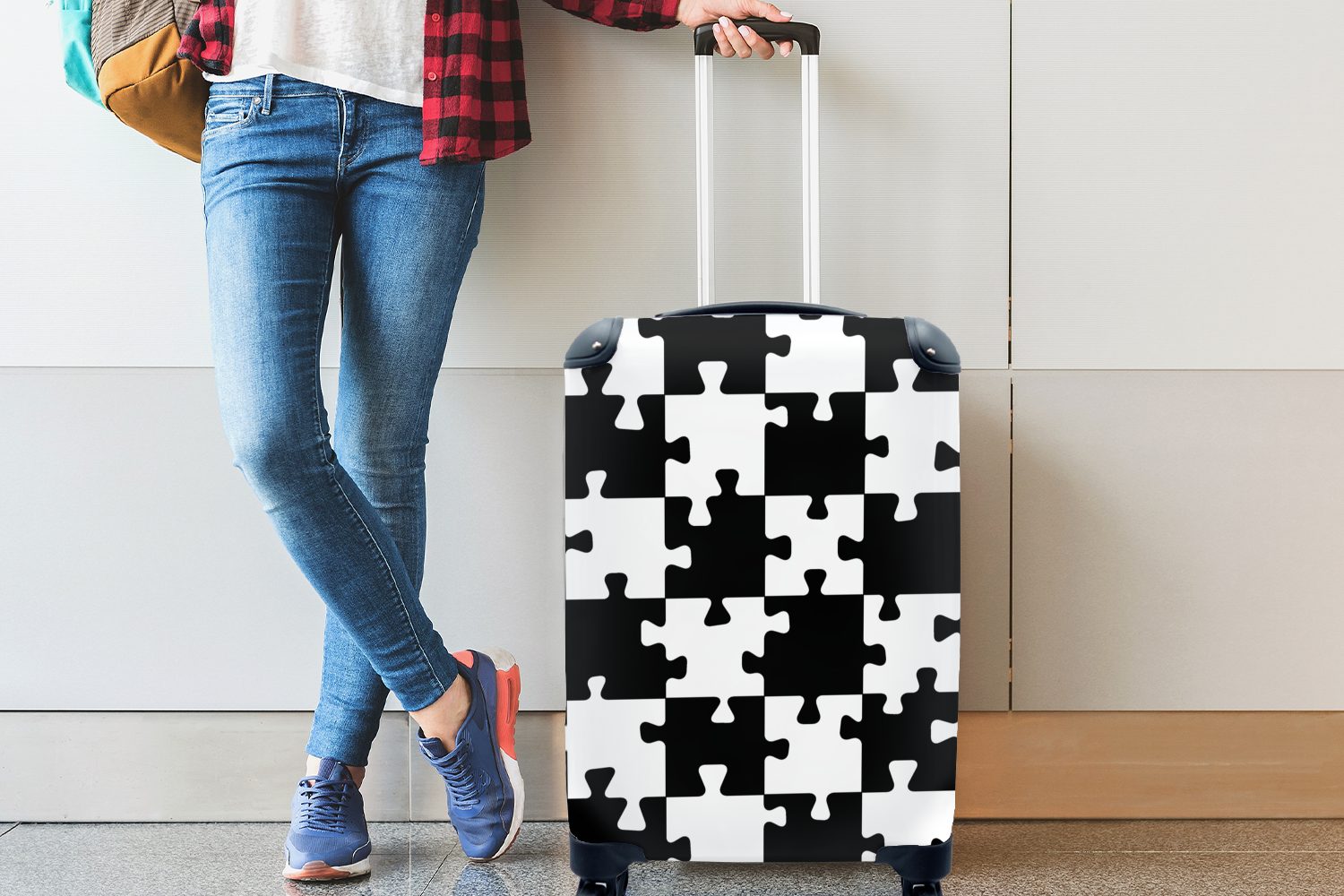 mit - Ferien, 4 Reisetasche MuchoWow Muster, Puzzle Handgepäckkoffer für Schach Rollen, Reisekoffer - Trolley, Handgepäck rollen,