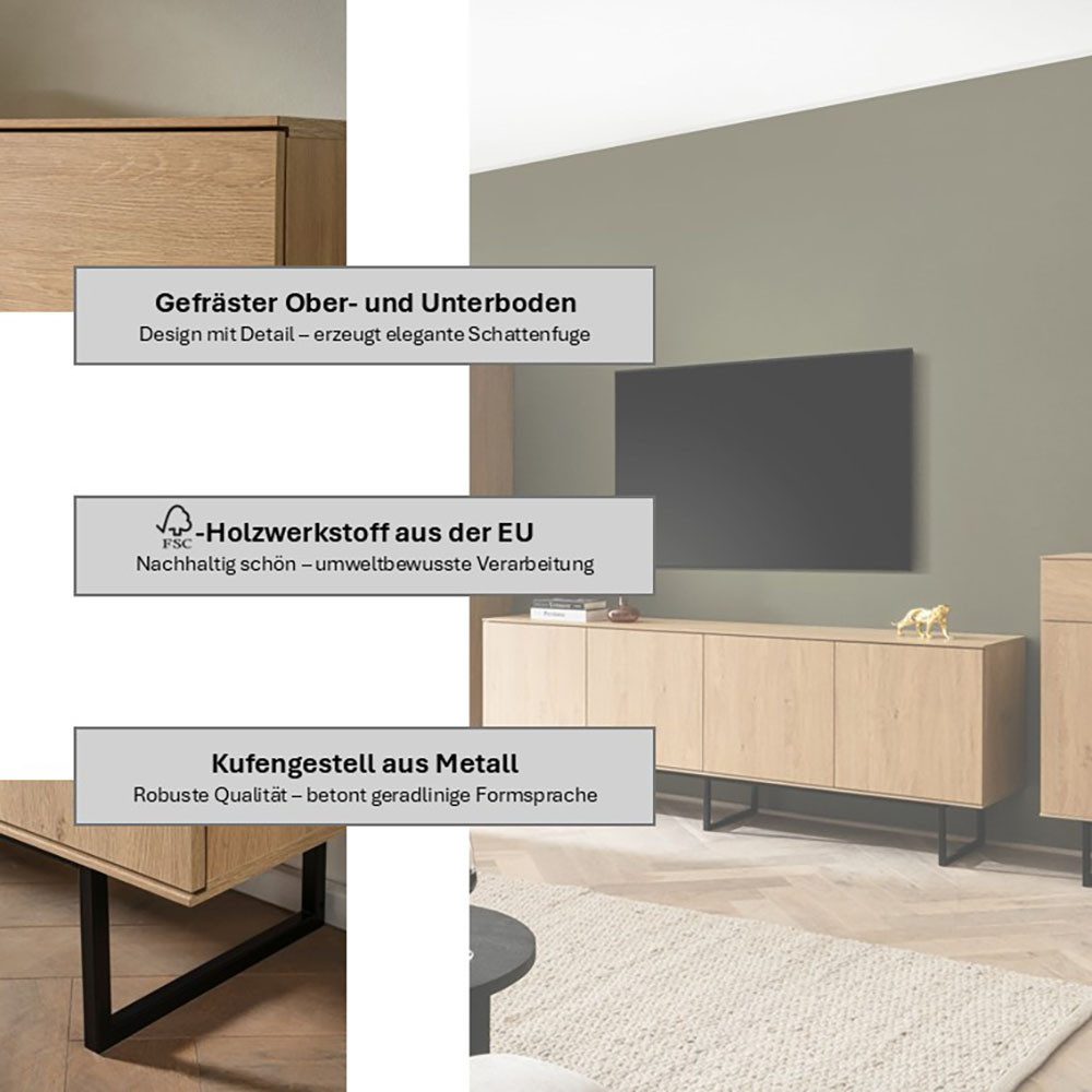 Home affaire Lowboard Lund, moderner TV-Unterschrank, Kommode mit Kufengestell, ausreichend Stauraum, vielseitig einsetzbar, 200 cm breit