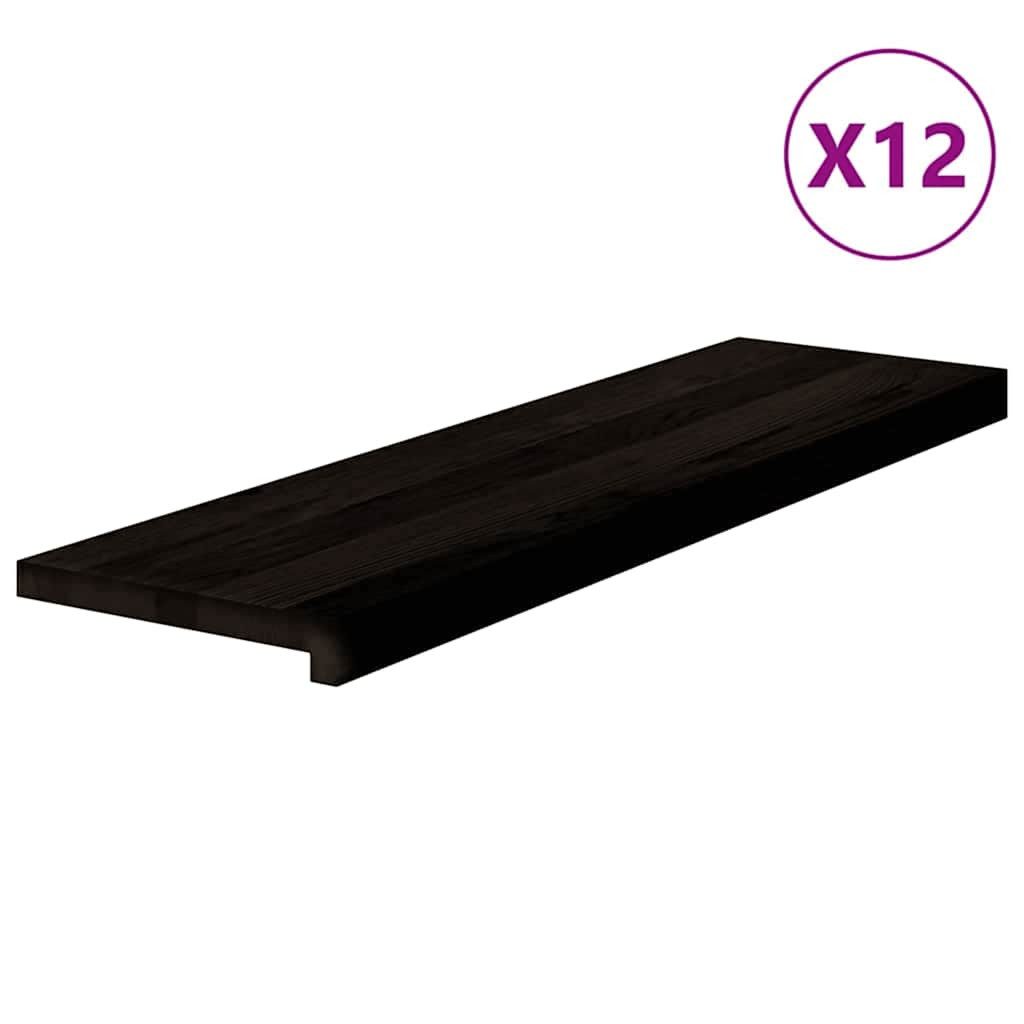 vidaXL Stufenmatte Treppenstufen 12 Stk. Braun-Schwarz 90x25x2 cm Massivholz Eiche, Hütte, Treppenstufen 12 Stk. Braun-Schwarz 90x25x2 cm Massivholz Eiche