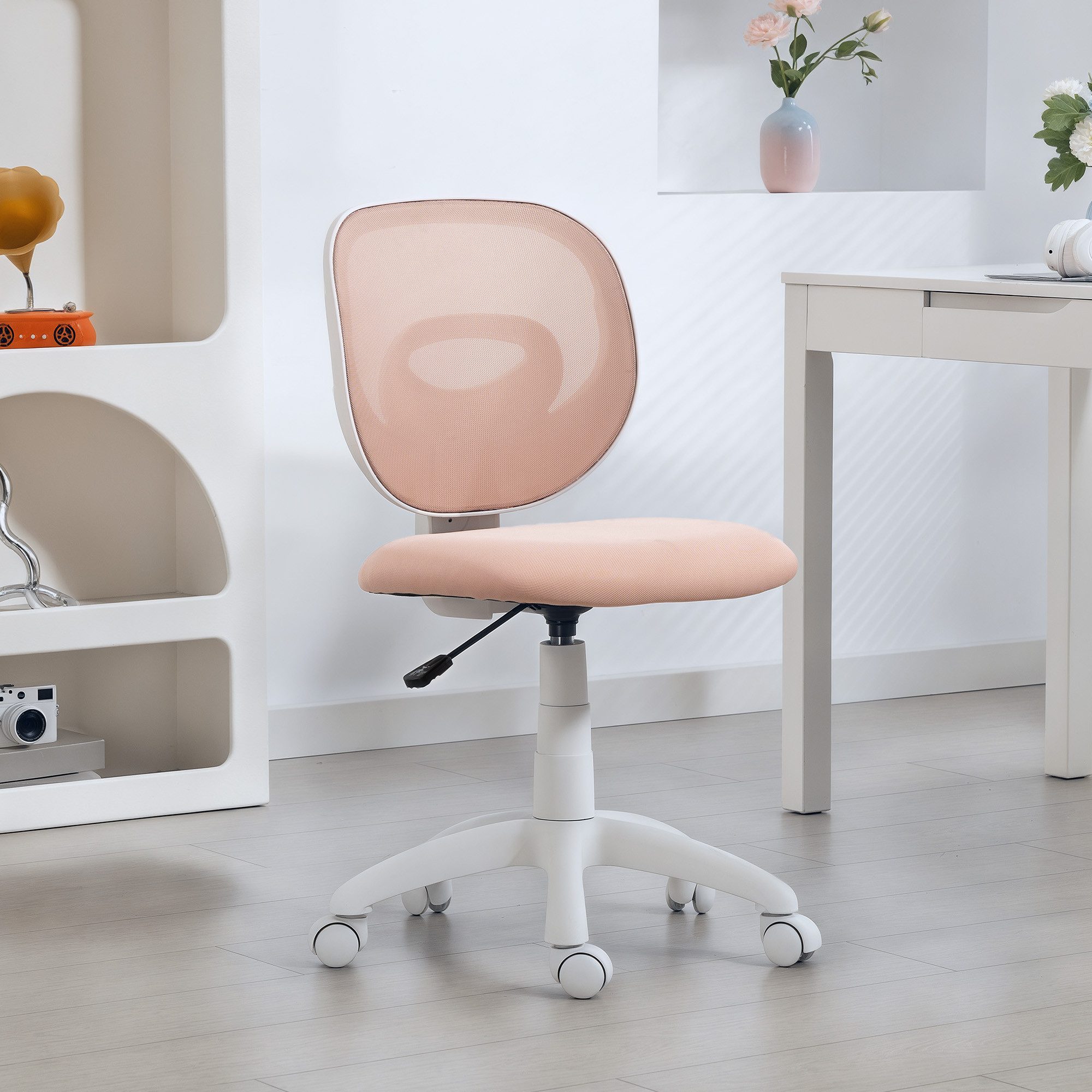 HOMCOM Bürostuhl Drehstuhl mit C-förmiger Rückenstütze, Computerstuhl gepolstert (Schreibtischstuhl, 1 St), für Büro, Arbeitszimmer, Rosa