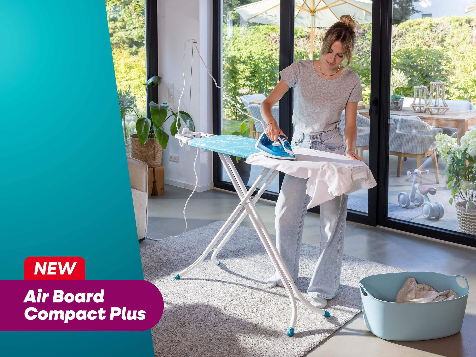 Leifheit Bügelbrett Bügeltisch Air Board M Compact Plus, Bügelfläche 38.0x120.0 cm, Zwei-Seiten-Bügeleffekt, Bügelfläche 120 x 38cm, höhenverstellbar