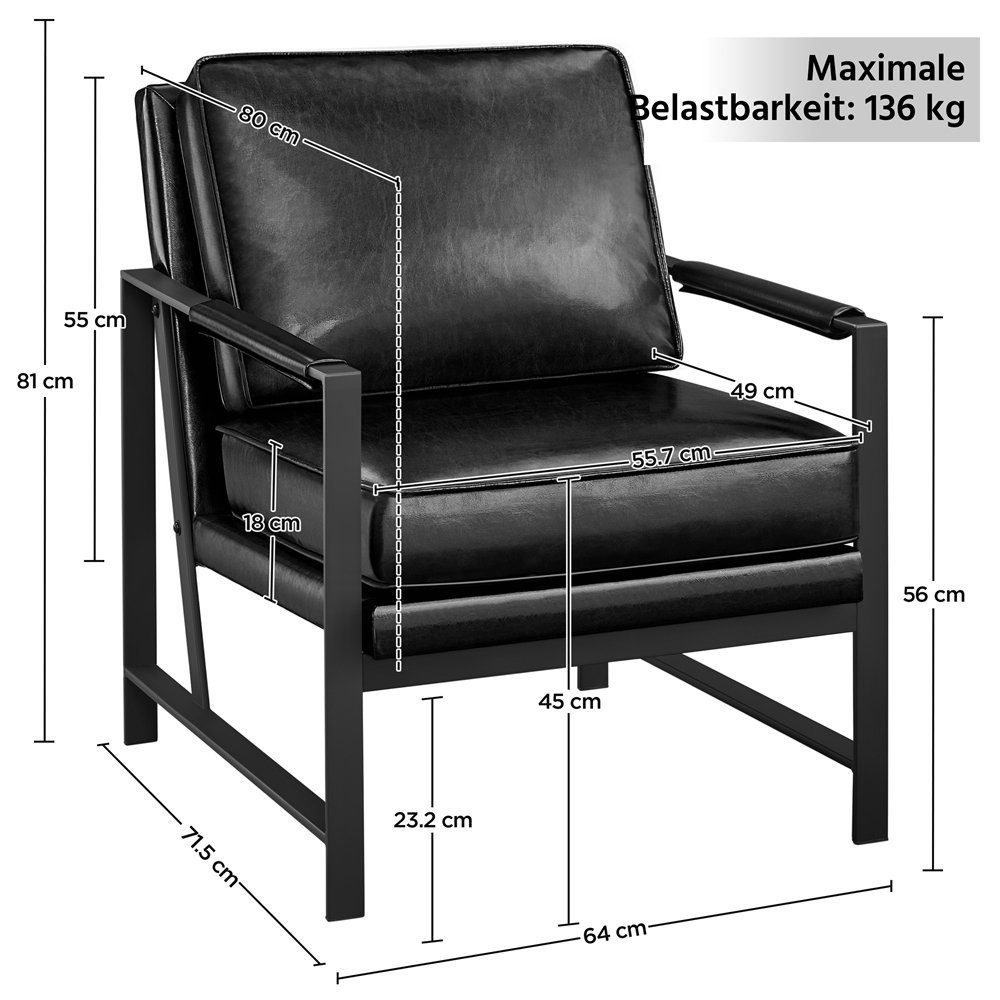 Yaheetech Relaxsessel, Retro-Stuhl Einzelsessel aus Kunstleder Schwarz