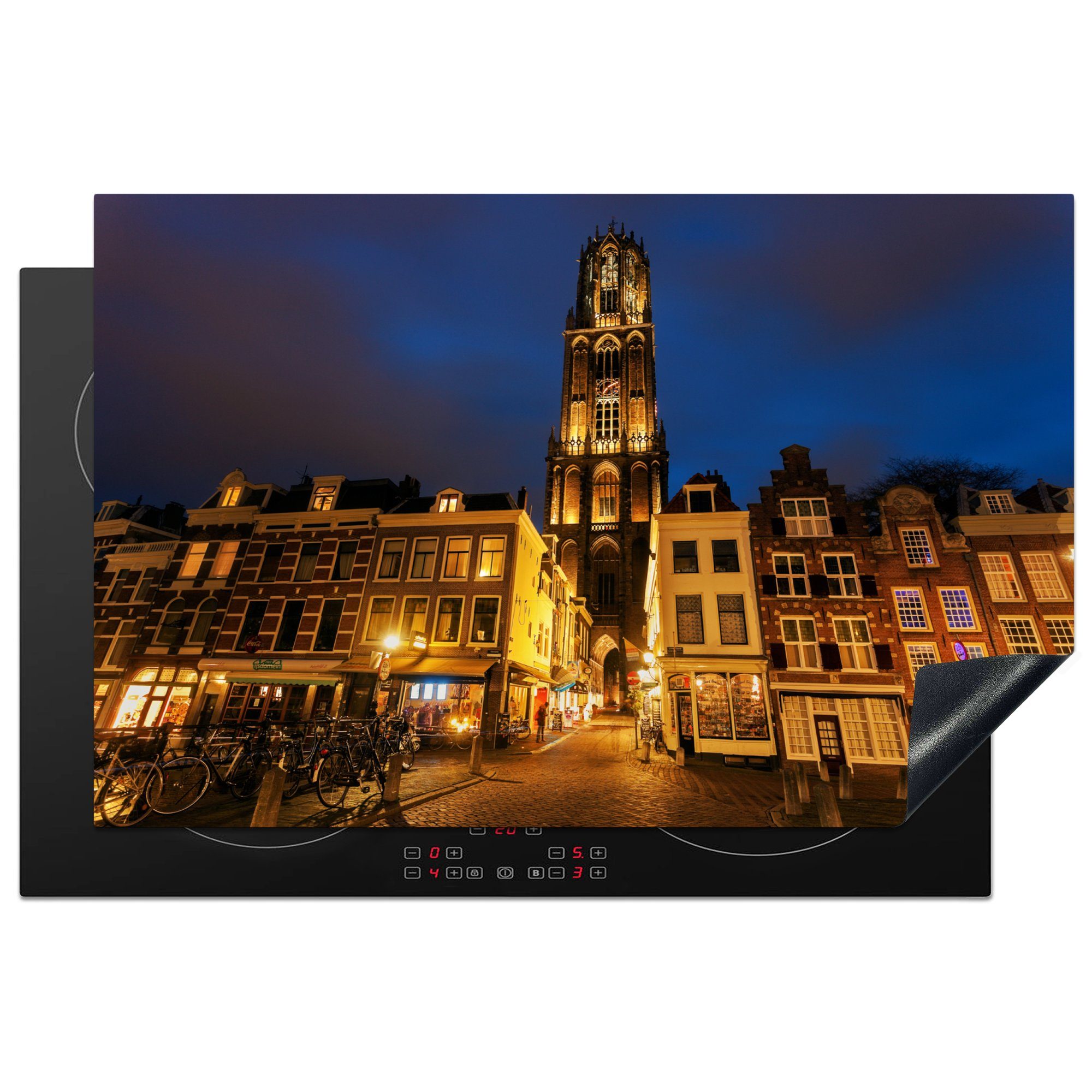 MuchoWow Herdblende-/Abdeckplatte Utrecht - Turm - Nacht, Vinyl, (1 tlg), 81x52 cm, Induktionskochfeld Schutz für die küche, Ceranfeldabdeckung