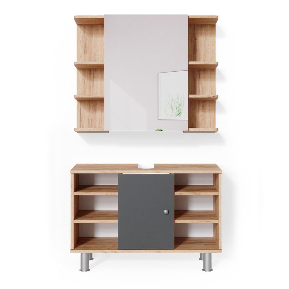 Vicco Badmöbel-Set Fynn, Goldkraft Eiche/Anthrazit, 2 günstig online kaufen
