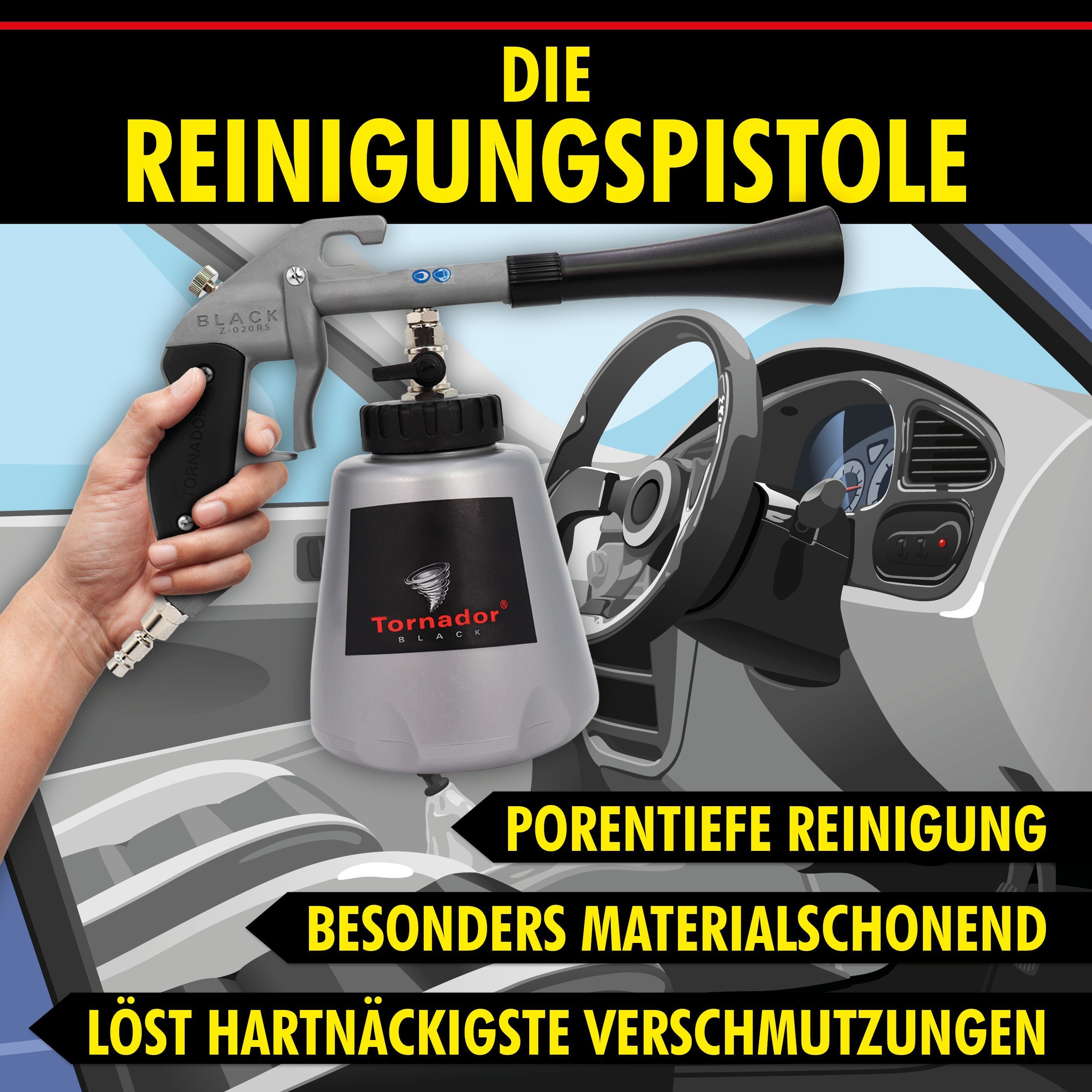 ABACUS Tornador Set, Tornador Black Z-020RS Reinigungspistole Sprühreiniger (Gebrauchsfertige Spezialmischung, [5-St. Beseitigt Flecken Hochwirksam und Materialschonend)