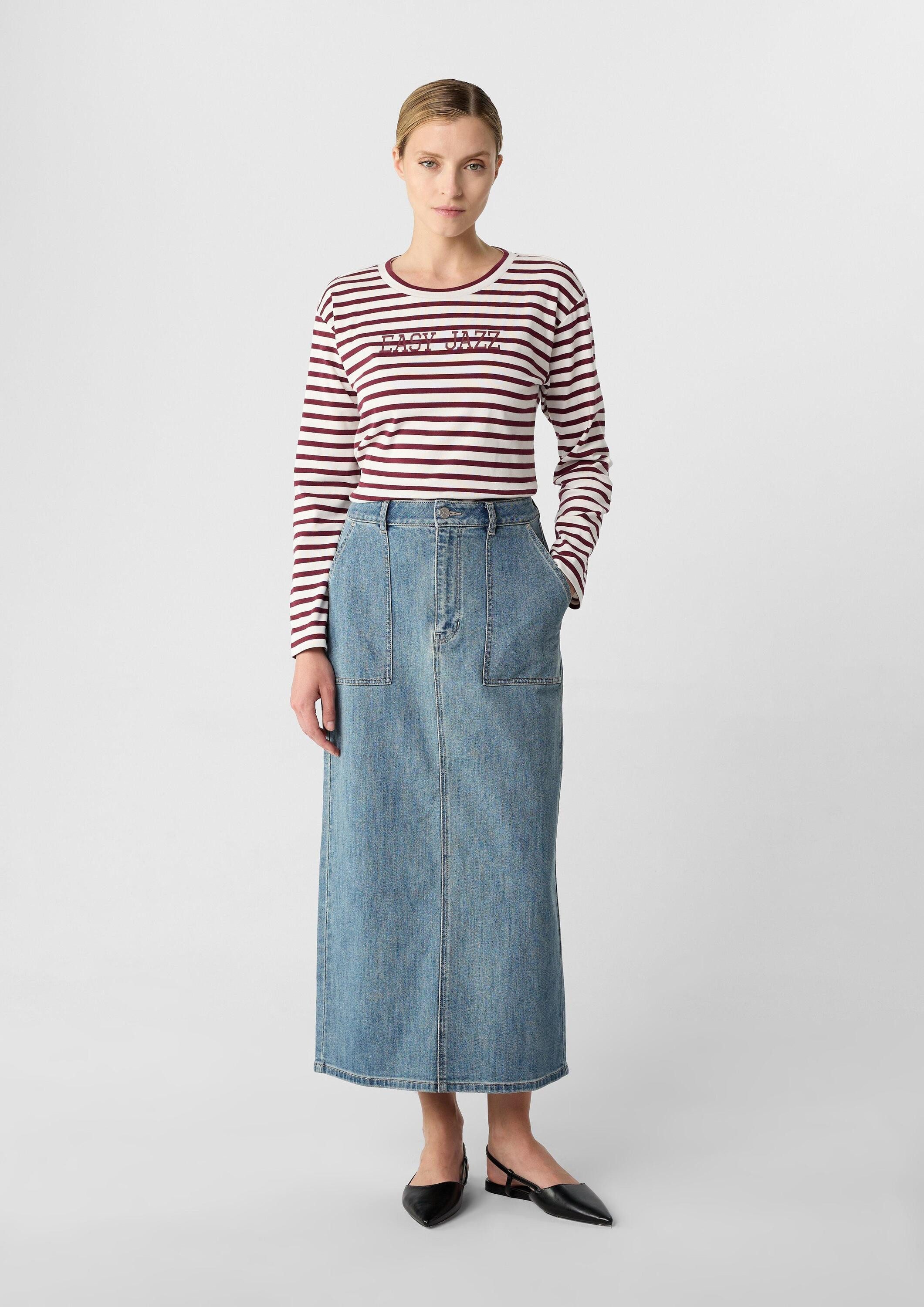 comma Midirock Rock Langer Denimrock mit Gehschlitz günstig online kaufen