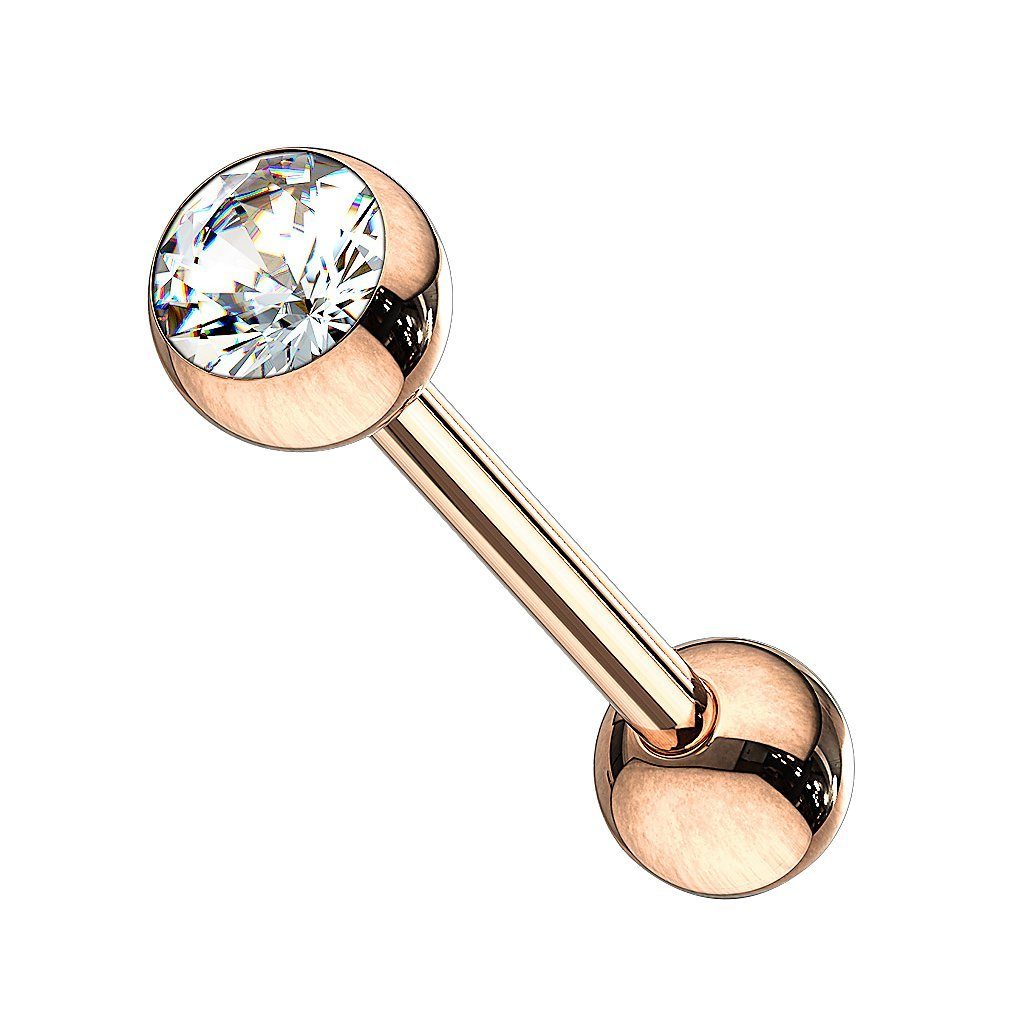 Stecker Zungenpiercing Gold Zunge Clear Hantel Kristallkugel, Rose Barbell Rose Taffstyle Zungenpiercing vergoldet Piercingfaktor Mund Piercing-Set