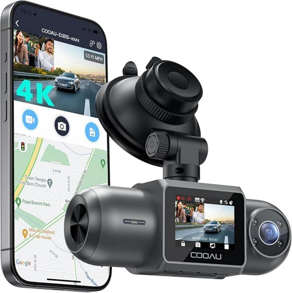COOAU Neue Dual Dashcam 4K+1080P Dash Cam vorne und innen HD Autokamera Dashcam (4K Single Front-Aufnahme,Dual 1440P+1080P Front & Inside-Aufnahme, WLAN (Wi-Fi), Für Auto, Minivan, SUV, Sportwagen, Kleinwagen, Cabrio, UTV, WIFI-GPS und kostenlose Ficam APP,Infrarot-Nachtsicht & WDR)