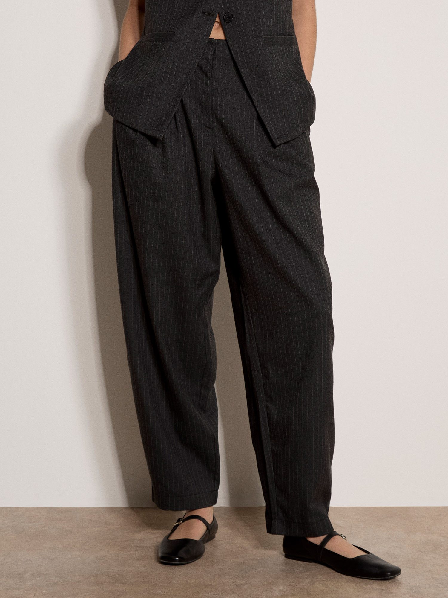 Apricot Stoffhose Ballonhose mit weitem Bein mit Nadelstreifen