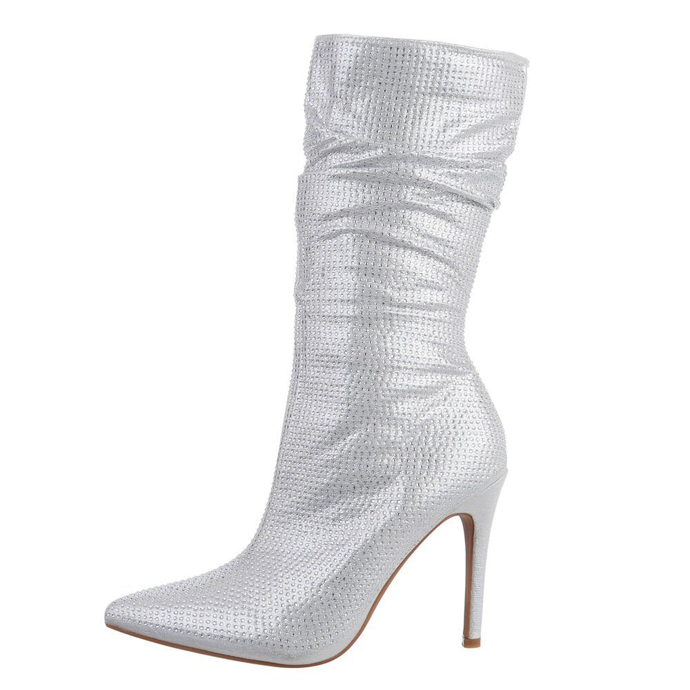 Ital-Design Damen Abendschuhe Party & Clubwear High-Heel-Stiefel (81775175) Pfennig-/Stilettoabsatz High-Heel Stiefel in Silber