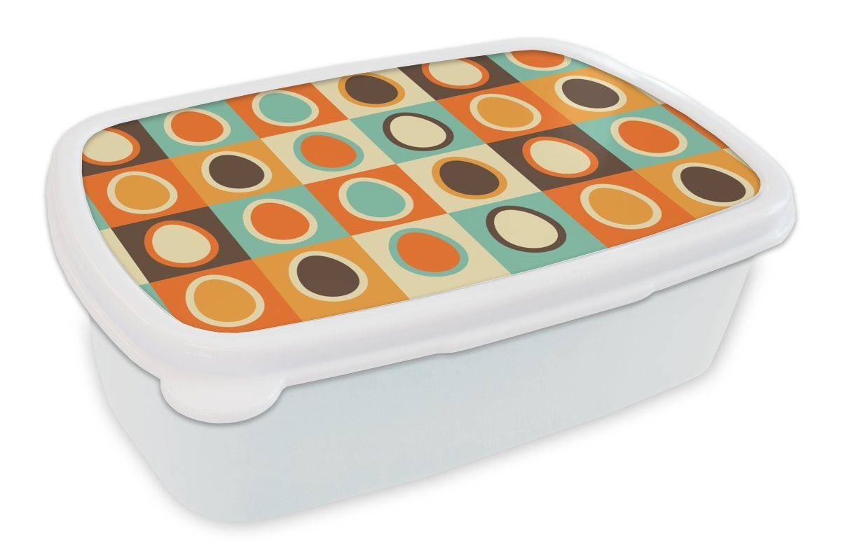 MuchoWow Lunchbox Retro - Muster - Ei, Kunststoff, (2-tlg), Brotbox für Kinder und Erwachsene, Brotdose, für Jungs und Mädchen weiß