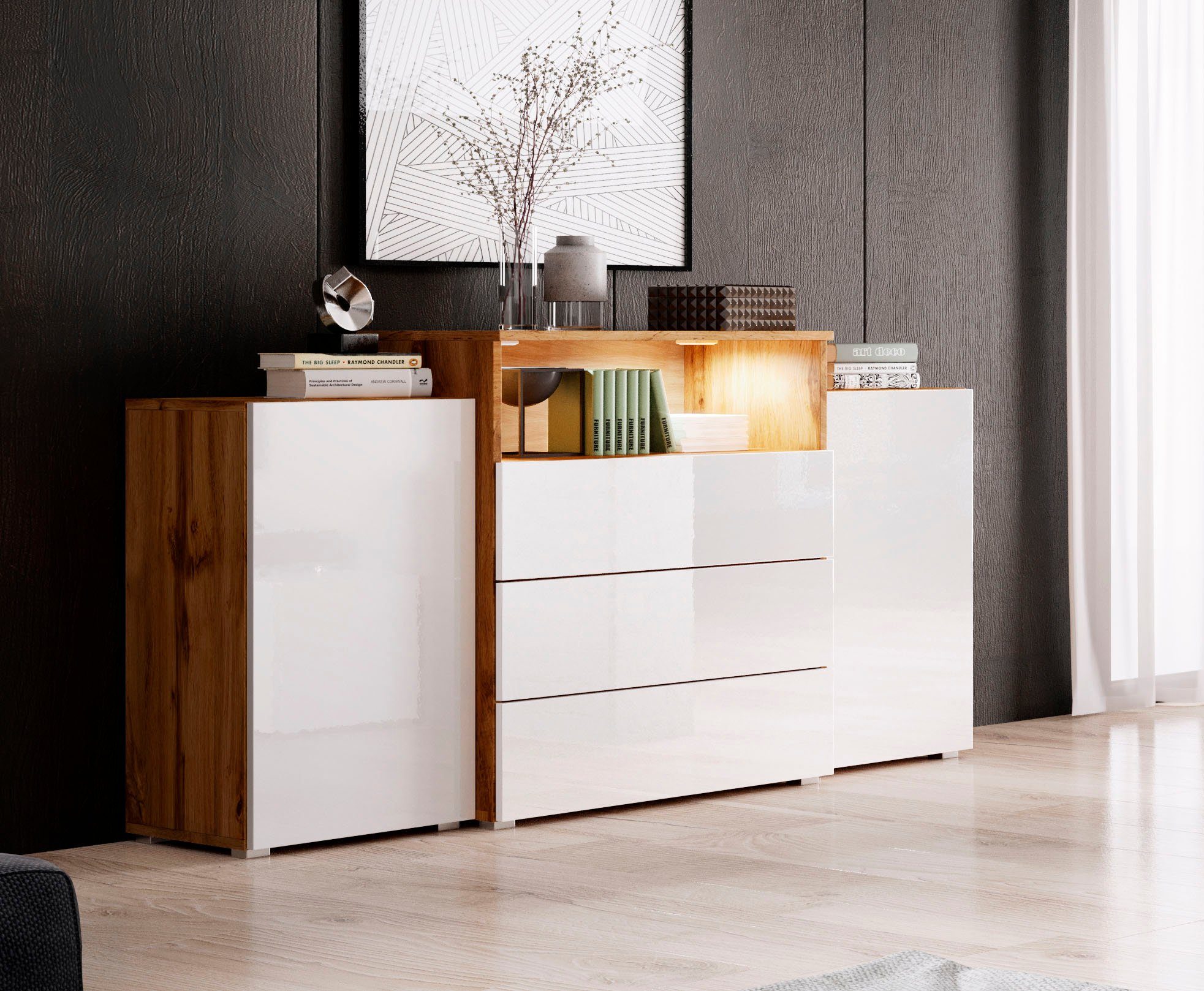 INOSIGN Sideboard URBAN III, Moderne Kommode mit 3 Schubladen und 4 Fächern günstig online kaufen