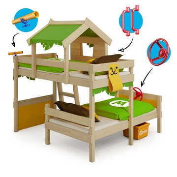Wickey Kinderbett Crazy Jungle, Spielbett, 90 x 200 cm Hochbett (Holzpaket aus Pfosten und Brettern, Spielbett für Kinder), Massivholzbrett