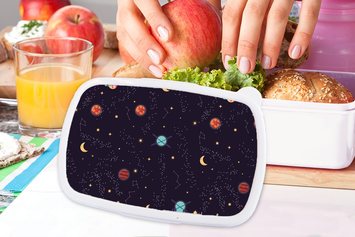 MuchoWow Lunchbox Planeten (2-tlg), Jungs Brotdose, Brotbox Sterne Muster, für Erwachsene, weiß für und Mädchen Kinder Kunststoff, - - und