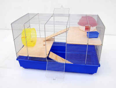 Ollesch Kleintierkäfig »Mäusekäfig Hamsterkäfig Nagerkäfig 58x32x38 cm blau mit Zubehör«