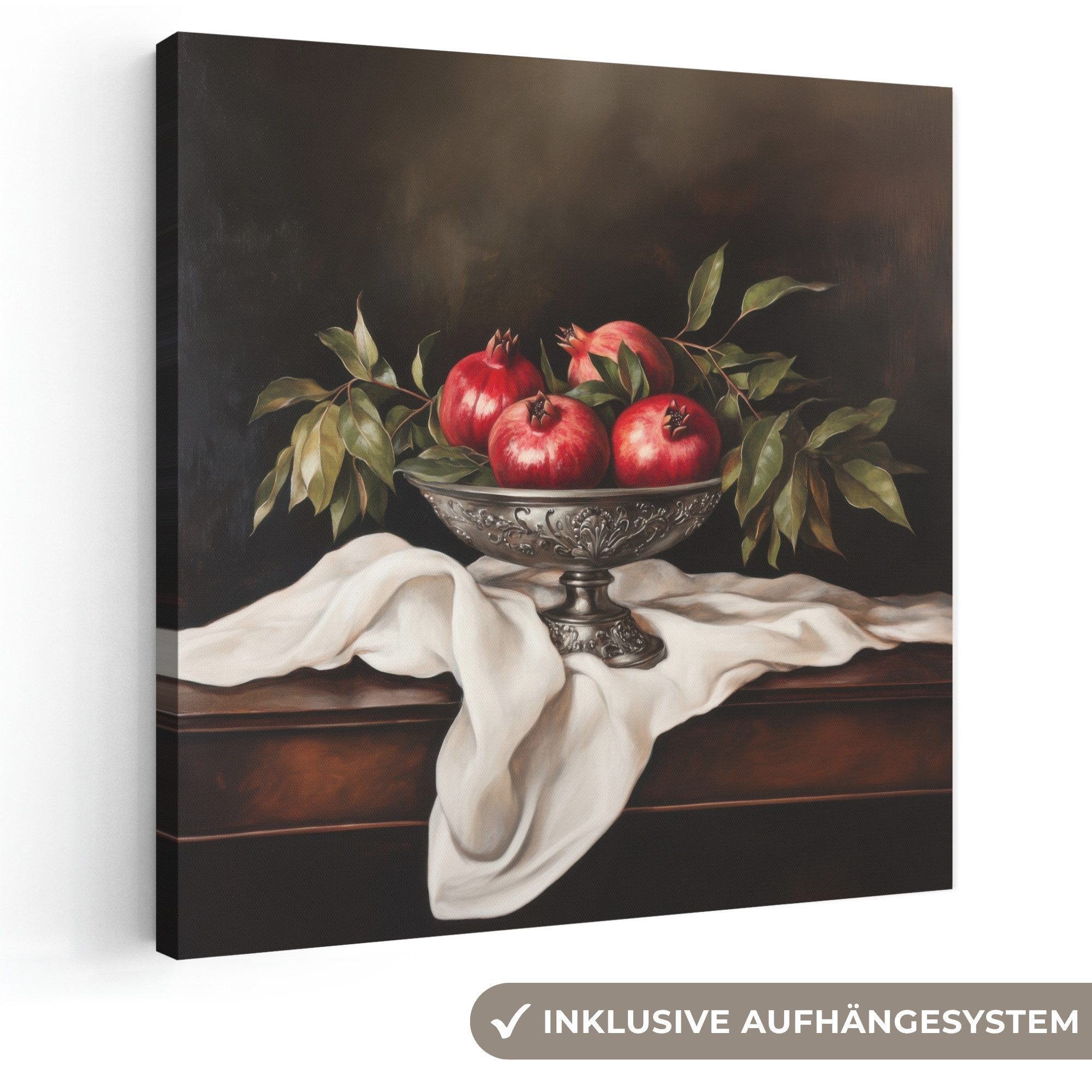 OneMillionCanvasses® Leinwandbild Granatäpfel - Klassisch - Vintage, Fotodruck (1 St), Wandbild, Deko Schlafzimmer Wohnzimmer Flur 20x20 cm