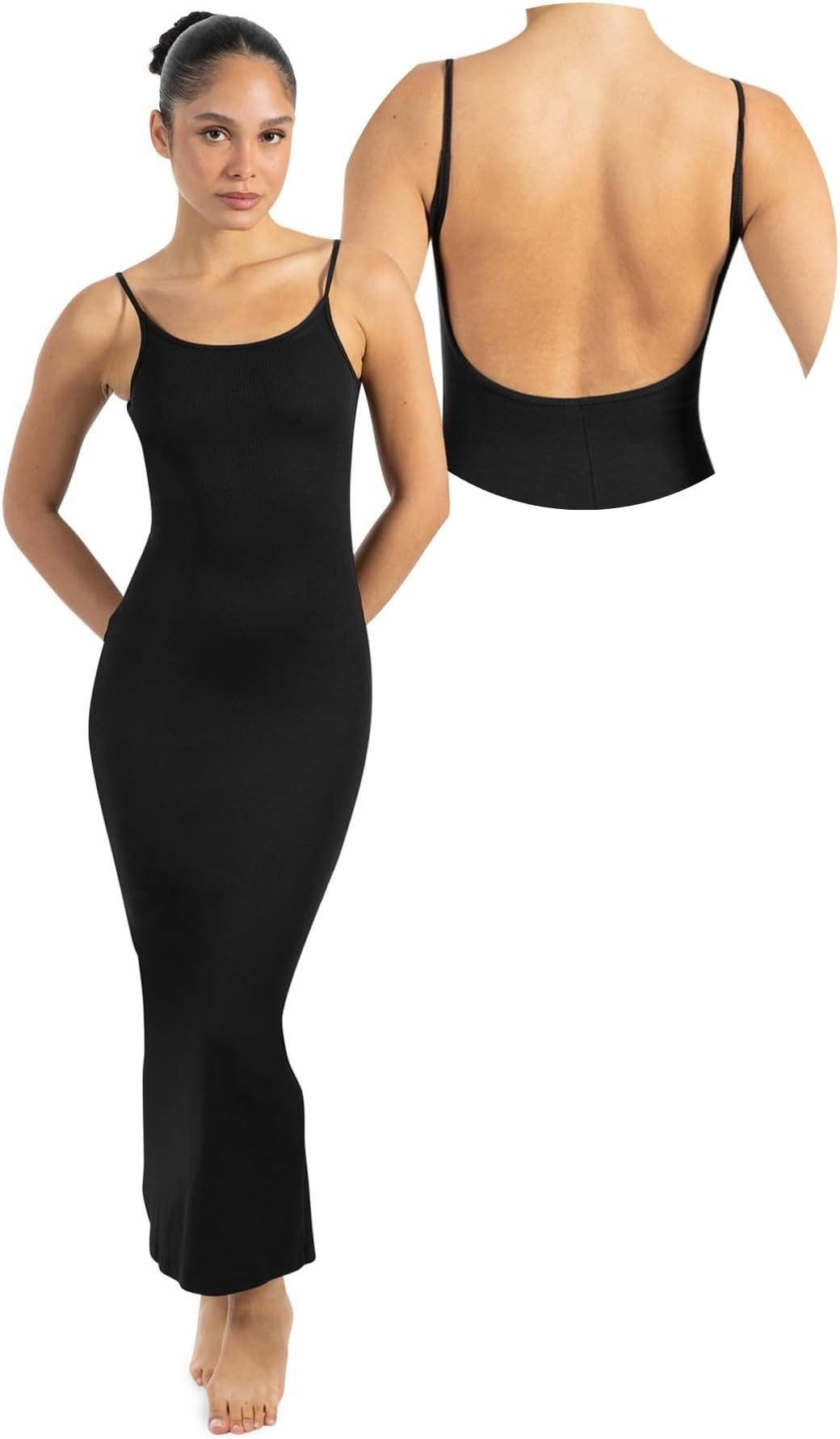 Smilodox Maxikleid Aveline Backless, Figurbetontes Rückenfreies Rippstrickkleid Knöchellanges elastisches Sommerkleid, Alltag & besondere Anlässe