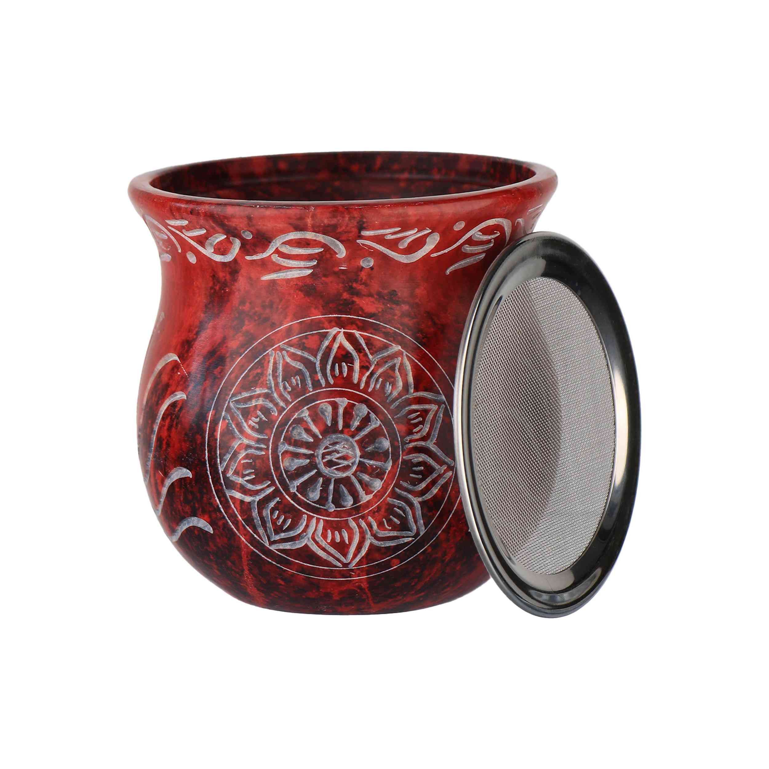 Räucherschale Räucherstövchen 10,4x10,2cm – Speckstein Mandala Rot