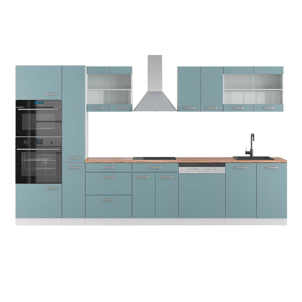 Vicco Küchenzeile R-Line, Blau-Grau/Weiß, 350 cm günstig online kaufen