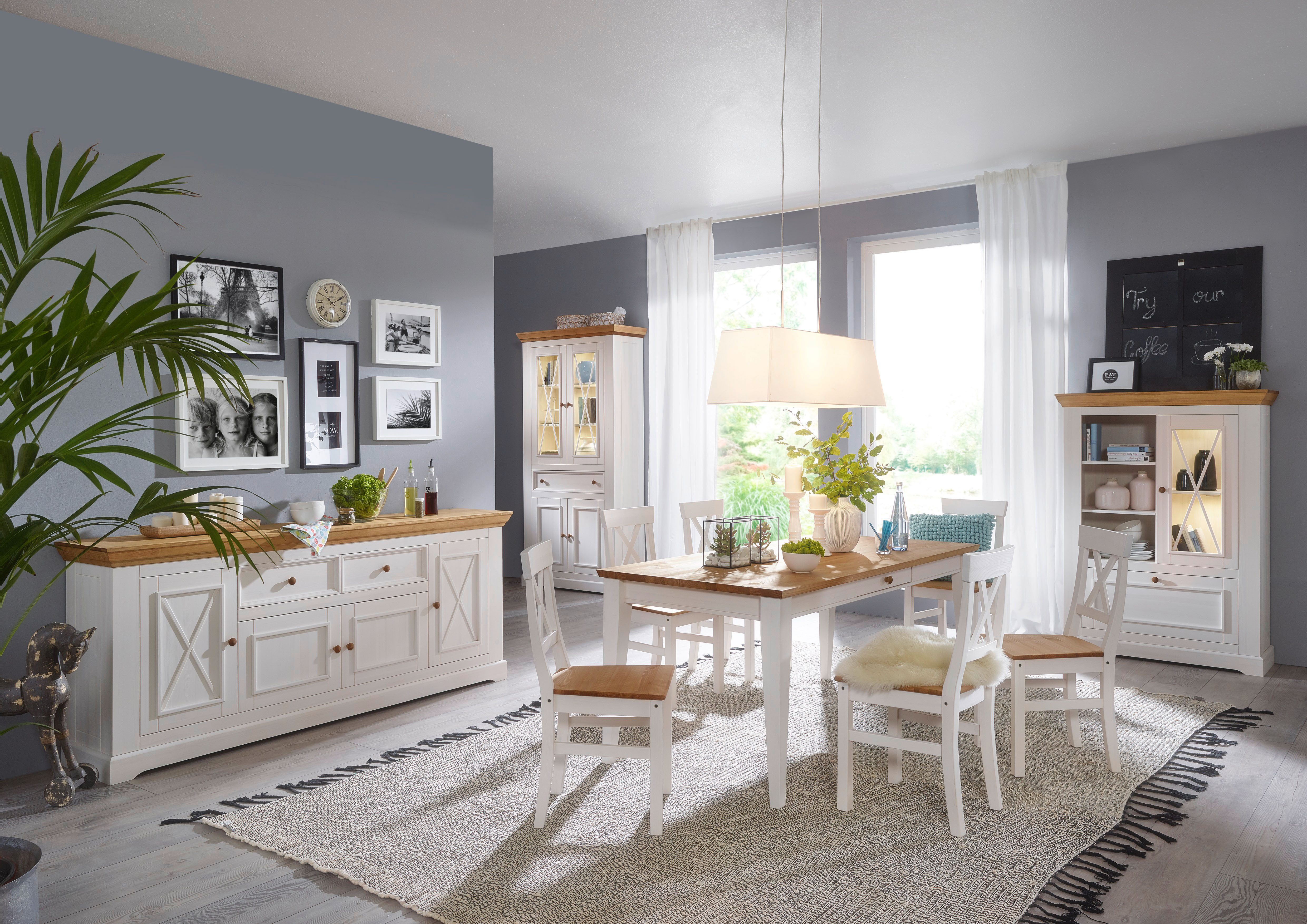 Woodroom Sideboard Oslo (Maße: 209 × 88 × 42 cm), massive Kiefer weiß gewachst – Bild 4 von 5