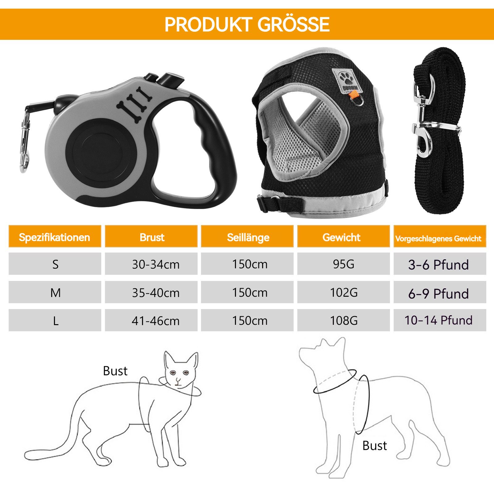 BlingBin Katzen-Geschirr Katzengeschirr mit Leine Verstellbar Ausbruchsiche günstig online kaufen