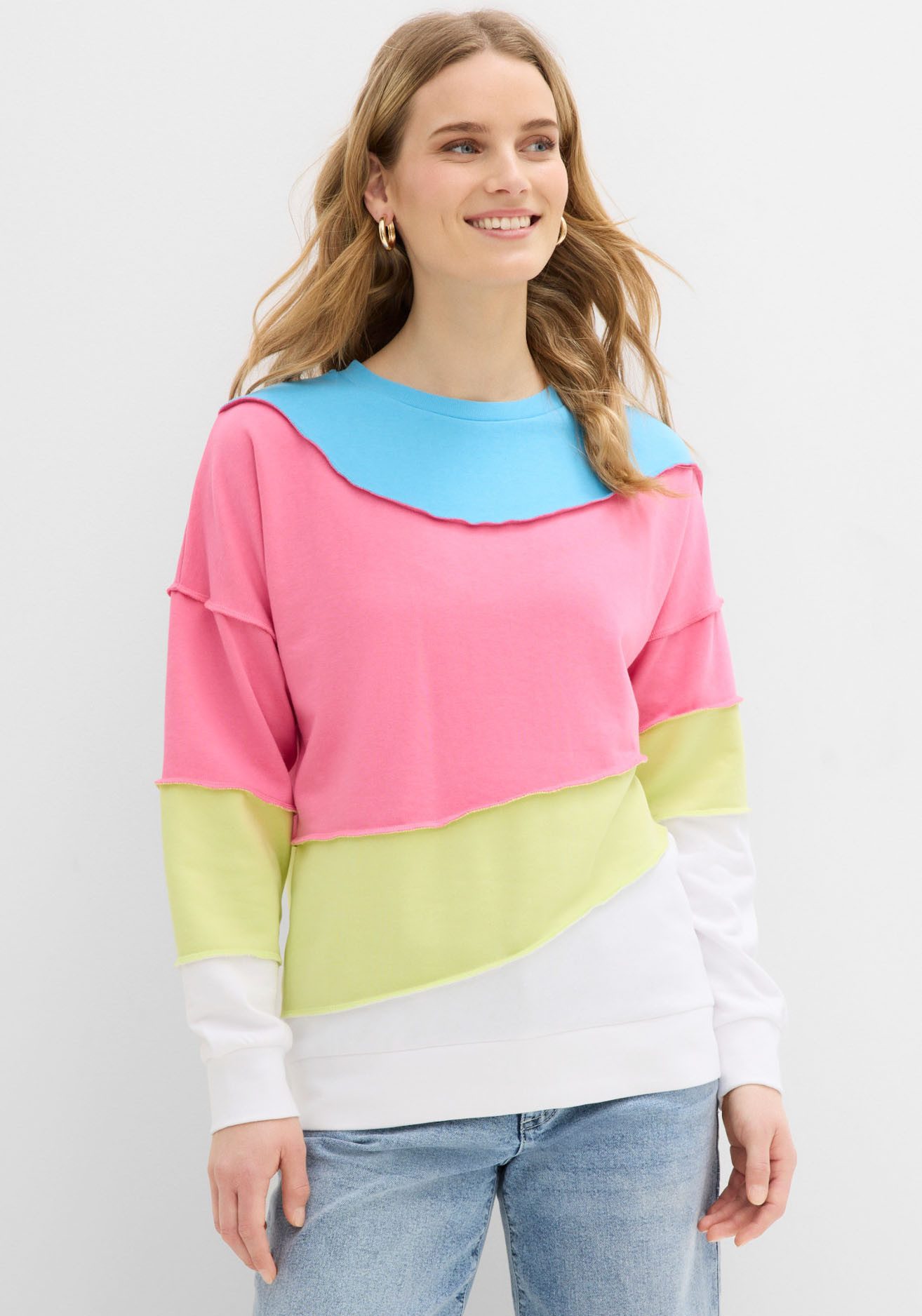 bonprix Sweatshirt Oversize-Passform, Langarm, aus Baumwolle und Polyester