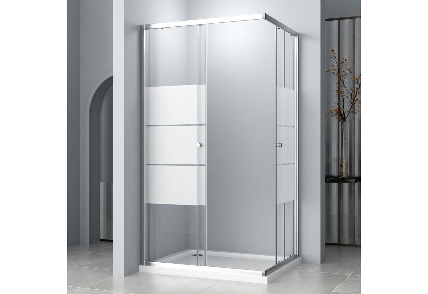 Thumbnail - Hopibath Eckdusche milchglas Duschkabine 100x100 100x80 90x90 80x80 90x75 75x75 H:185cm, BxT: 100x80 cm, 5mm Sicherheits...