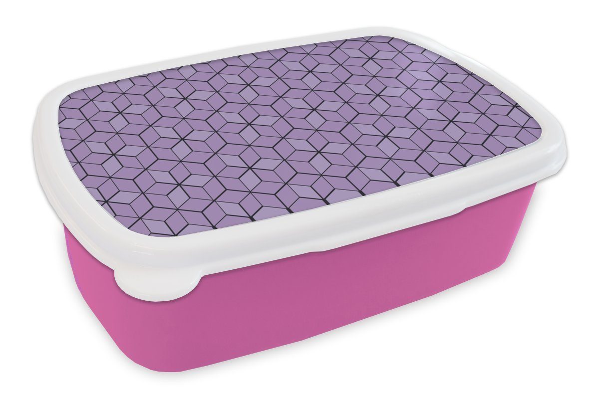 MuchoWow Lunchbox 3D - Muster - Blöcke, Kunststoff, (2-tlg), Brotbox für Erwachsene, Brotdose Kinder, Snackbox, Mädchen, Kunststoff rosa