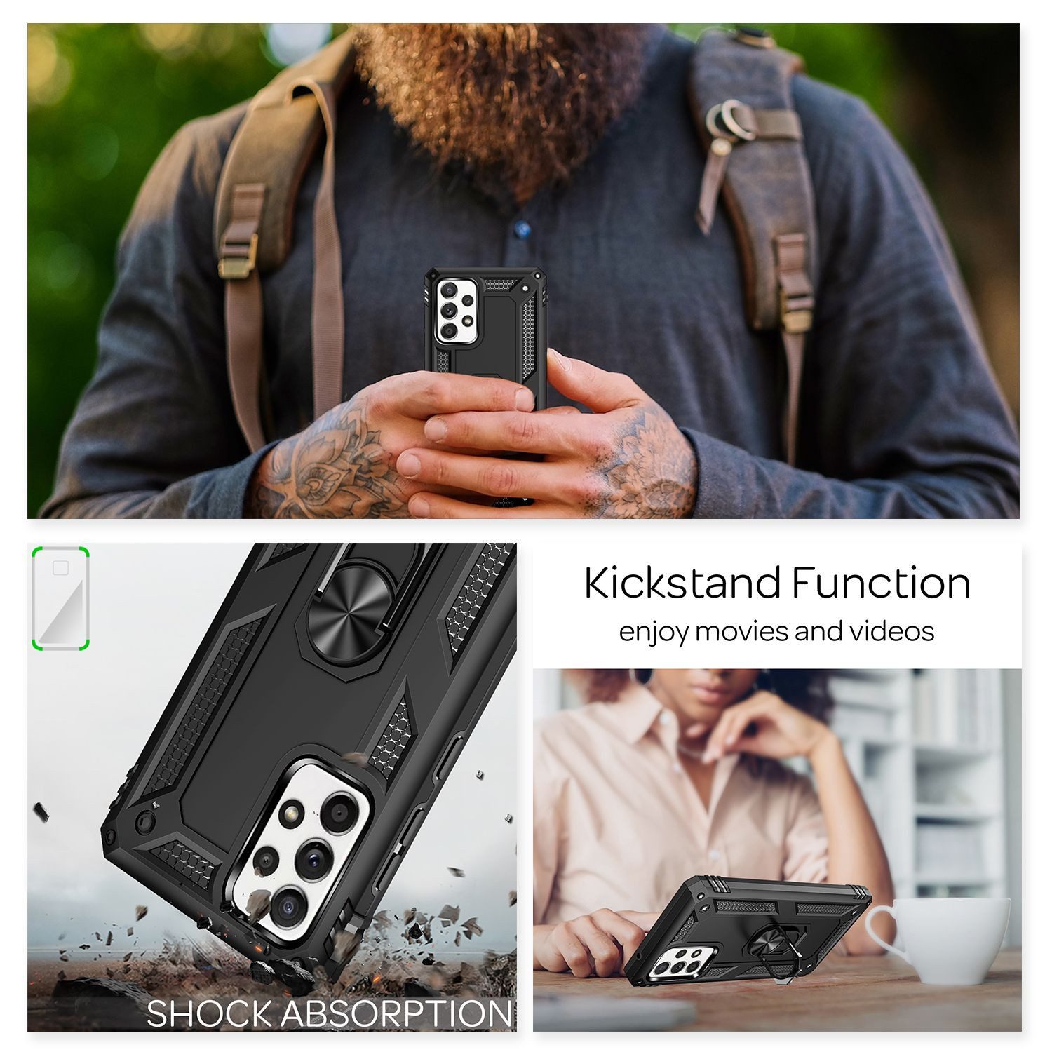 Nalia Smartphone-Hülle Samsung Galaxy A52 Samsung Galaxy A52 5G Samsung Galaxy A52s 5G 16,5 cm (6,5 Zoll), Outdoor Military Style Hülle mit Ring / Extrem Schützend / Panzer Case