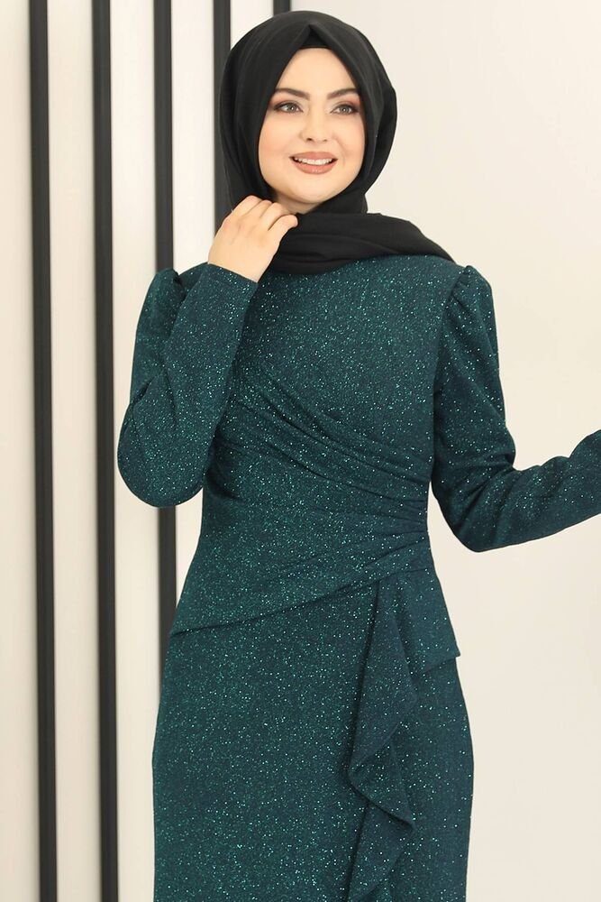 fashionshowcase Abendkleid Damen Glitzer Maxikleid mit Volant Abiye Abaya H günstig online kaufen