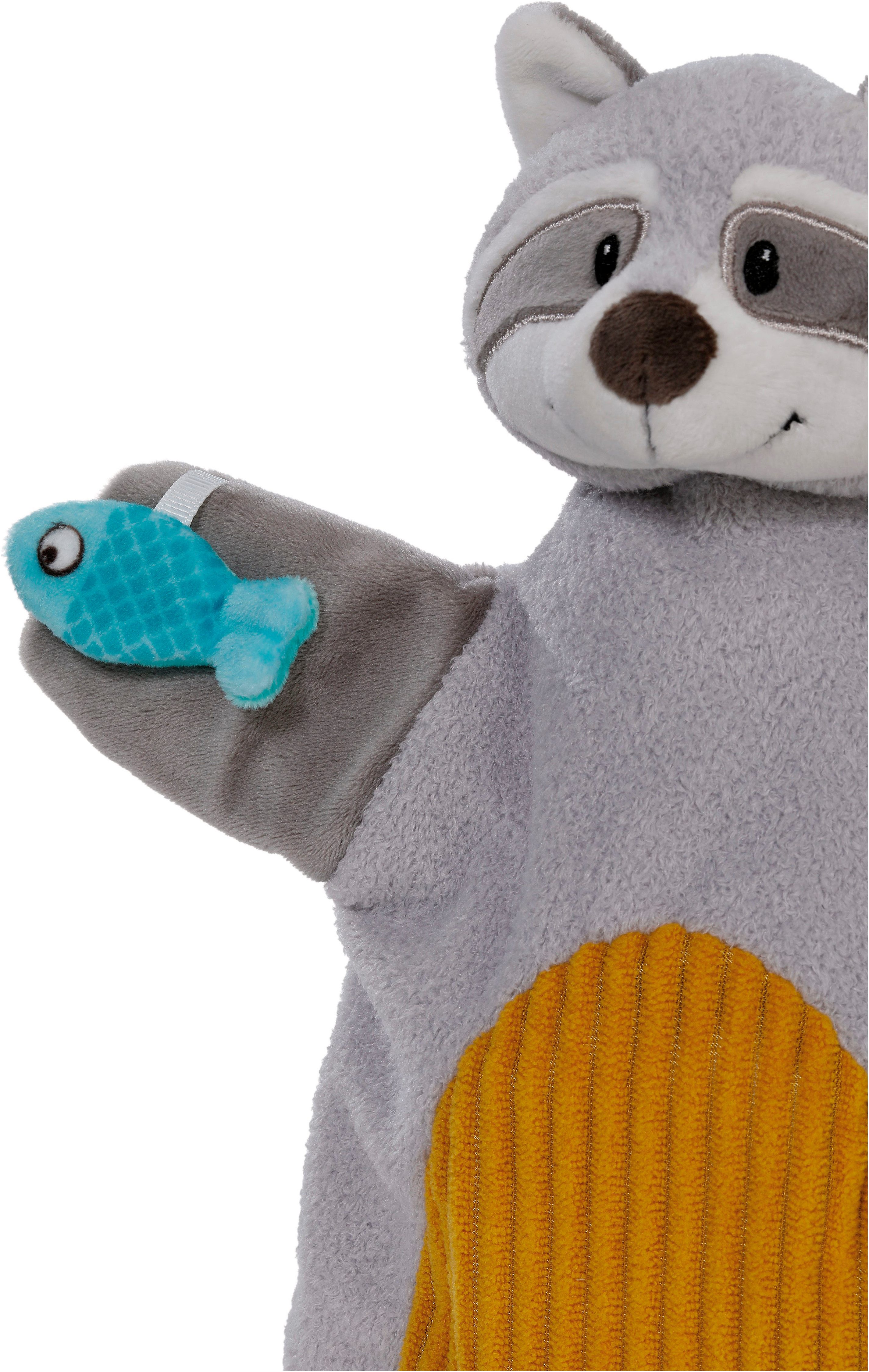Nici Schmusetuch My first NICI, Handpuppe Waschbär 2in1 26x25 cm, sanfte Materialmix aus glattem und geripptem Plüsch