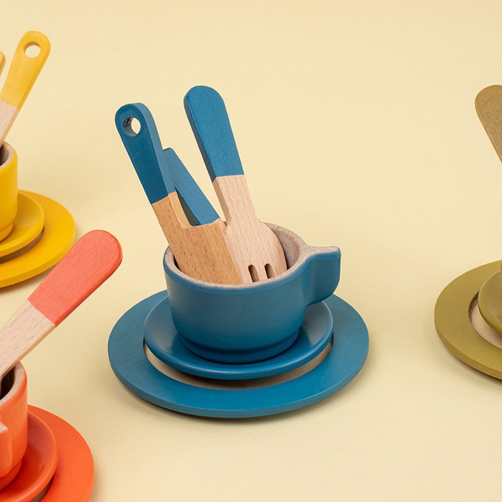CLTYQ Spielgeschirr Holz Spielgeschirr 26-tlg. - Kinderküchen Zubehör ab 3 Jahre, Montessori Geschirrset für Rollenspiele - Lernspielzeug aus Holz